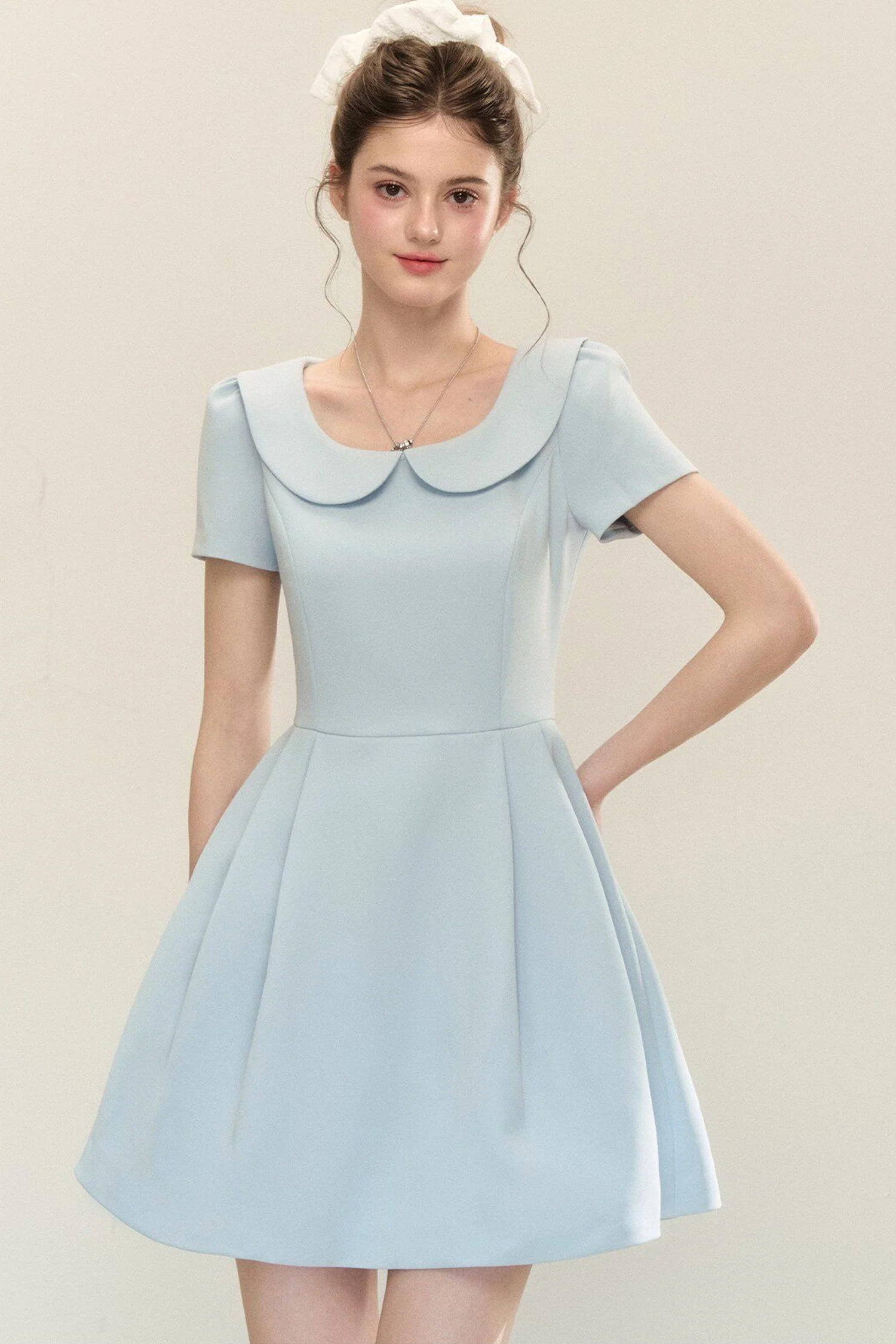 Short-Sleeved Doll Collar Puffy A-Line Dress