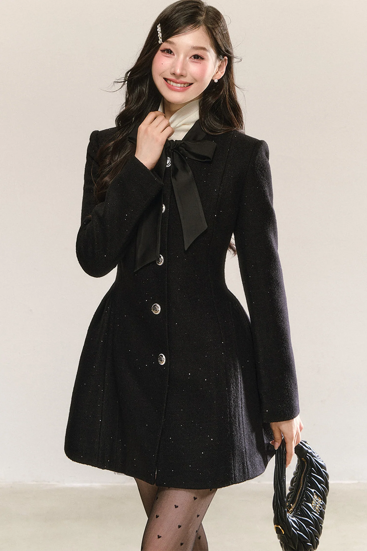 Black Bow-Tie Tweed Dress