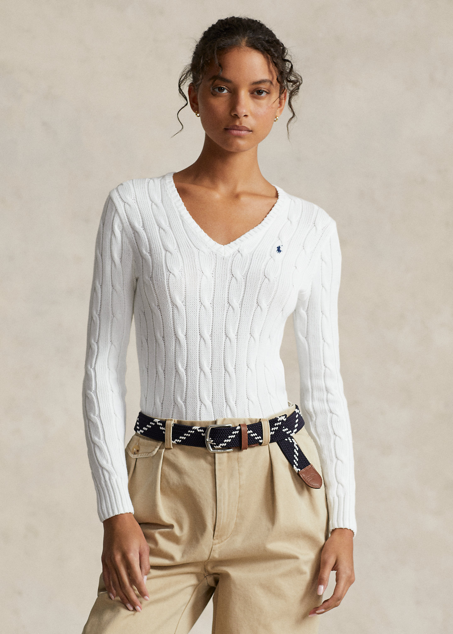 Cable-Knit Cotton V-Neck Sweater