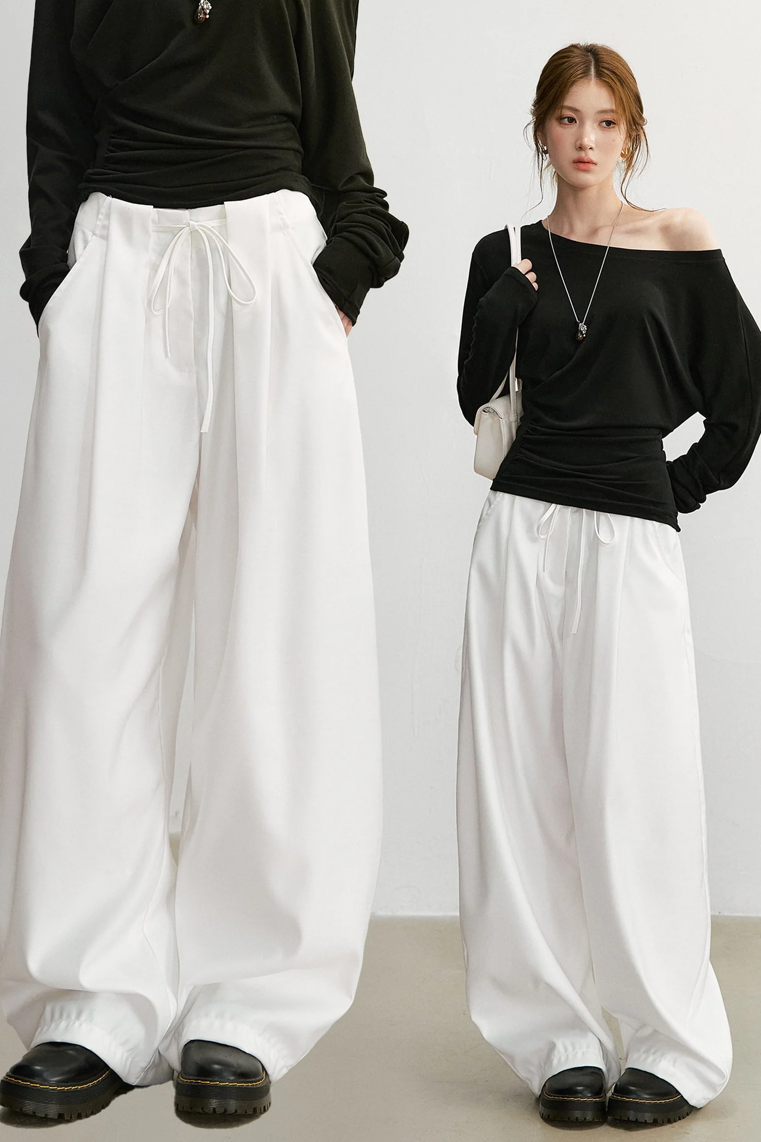 White High-Waisted Wide-Leg Pants