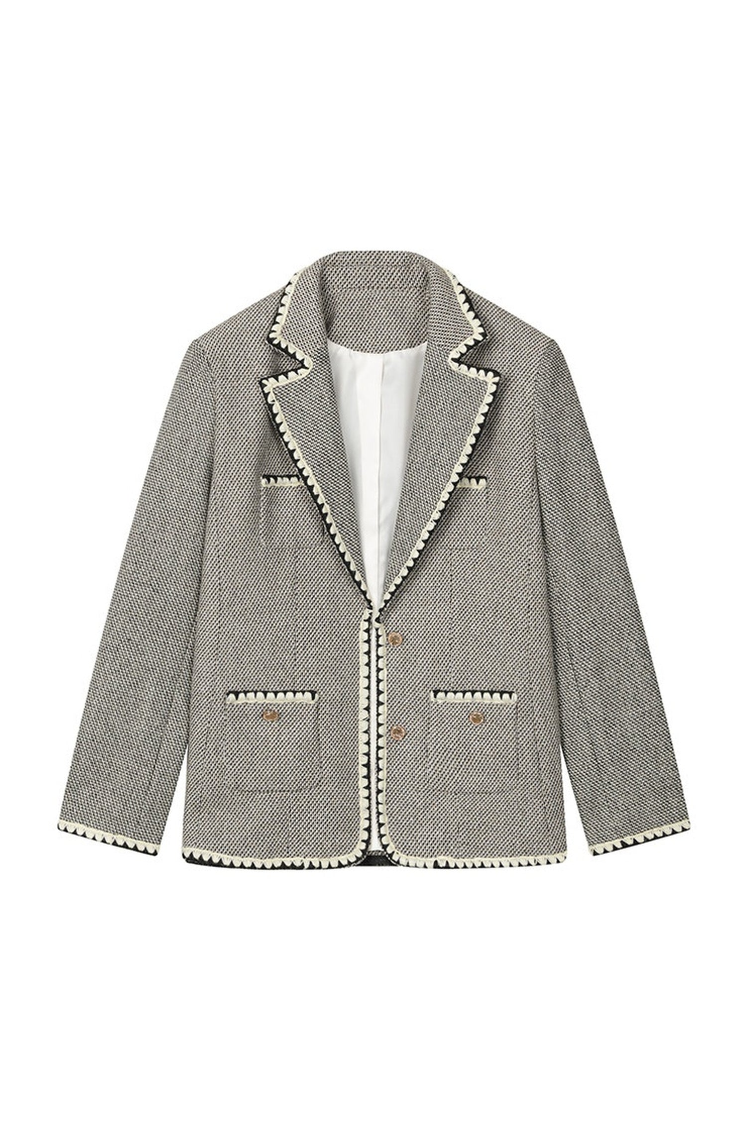 Shell Embroidery Woolen Blazer Vest and Skirt Set-Up
