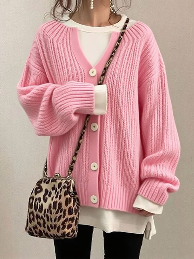Women'S Casual Round Neck Solid Color Sweater Jacket