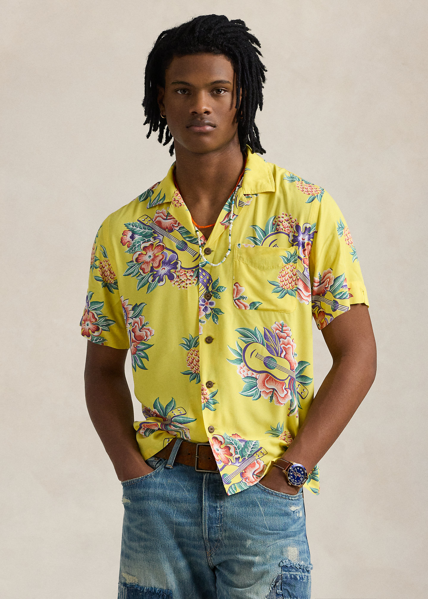 Classic Fit Tropical-Print Camp Shirt