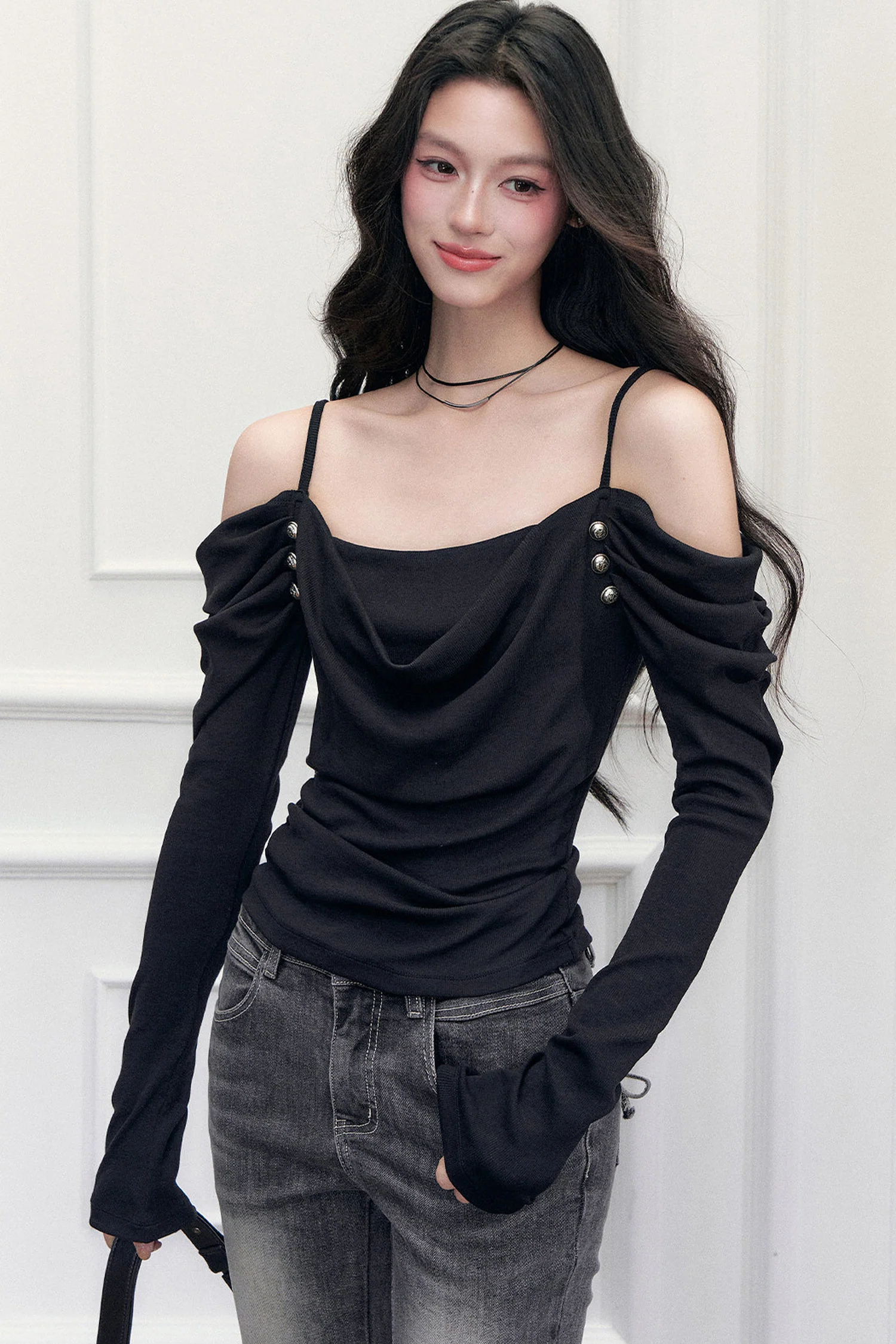 Off-Shoulder Layered-Look T-Shirt