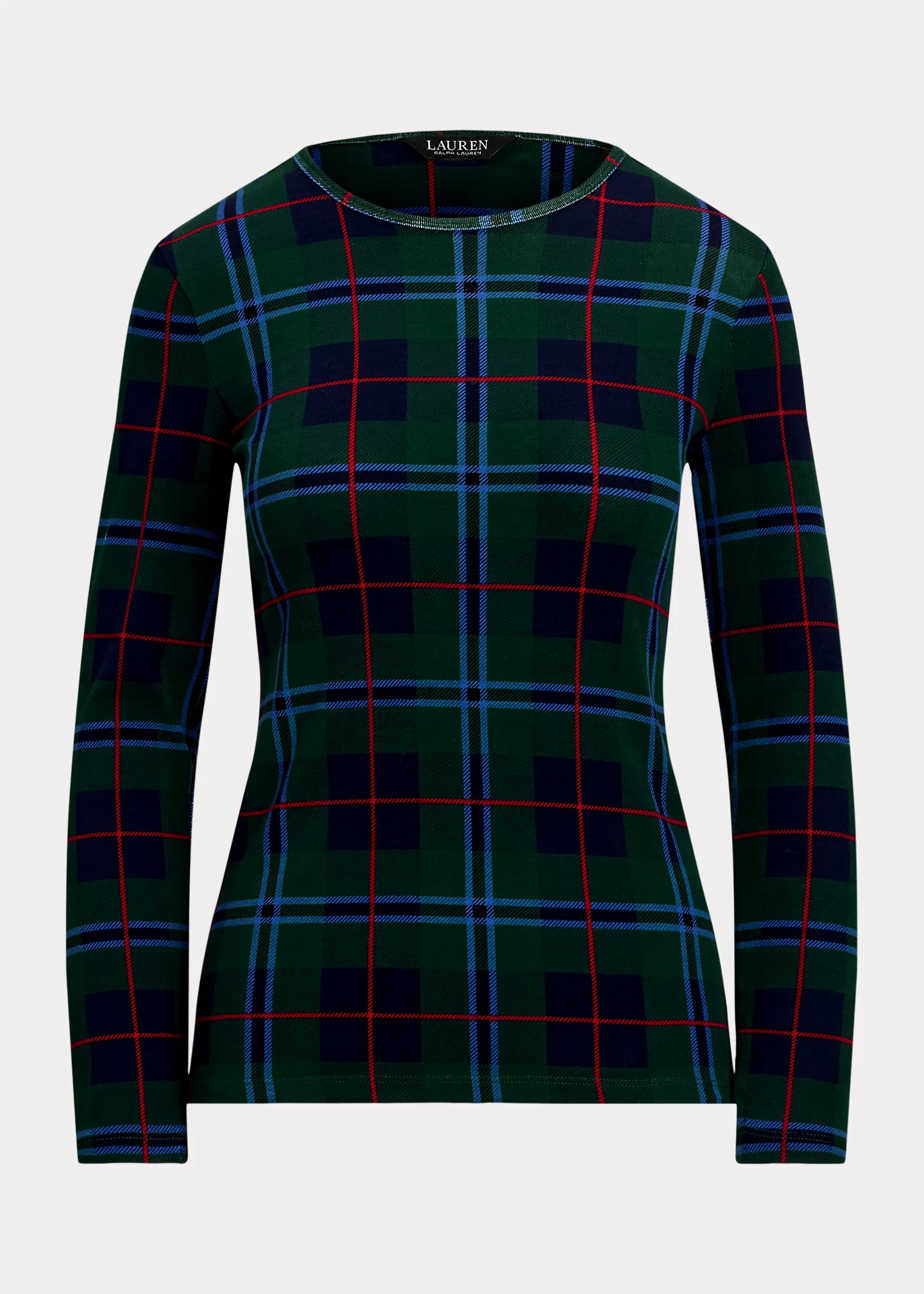Plaid Stretch Cotton Long-Sleeve Tee