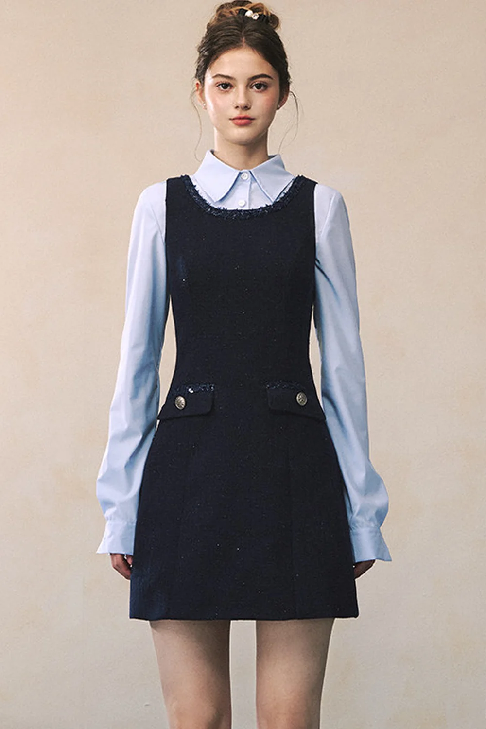 Blue Long-Sleeve Shirt Navy Dress Set-Up