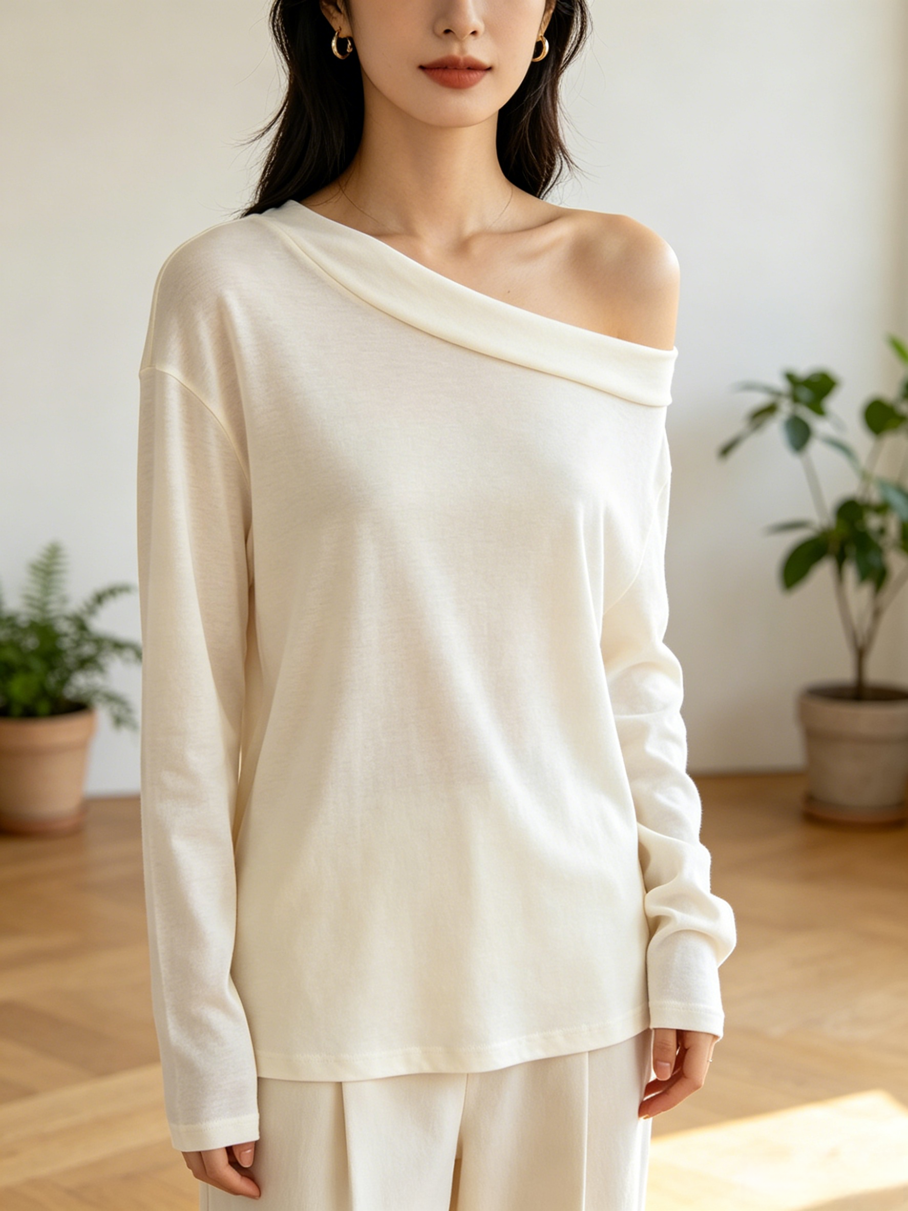 Off-Shoulder One-Sleeve T-Shirt