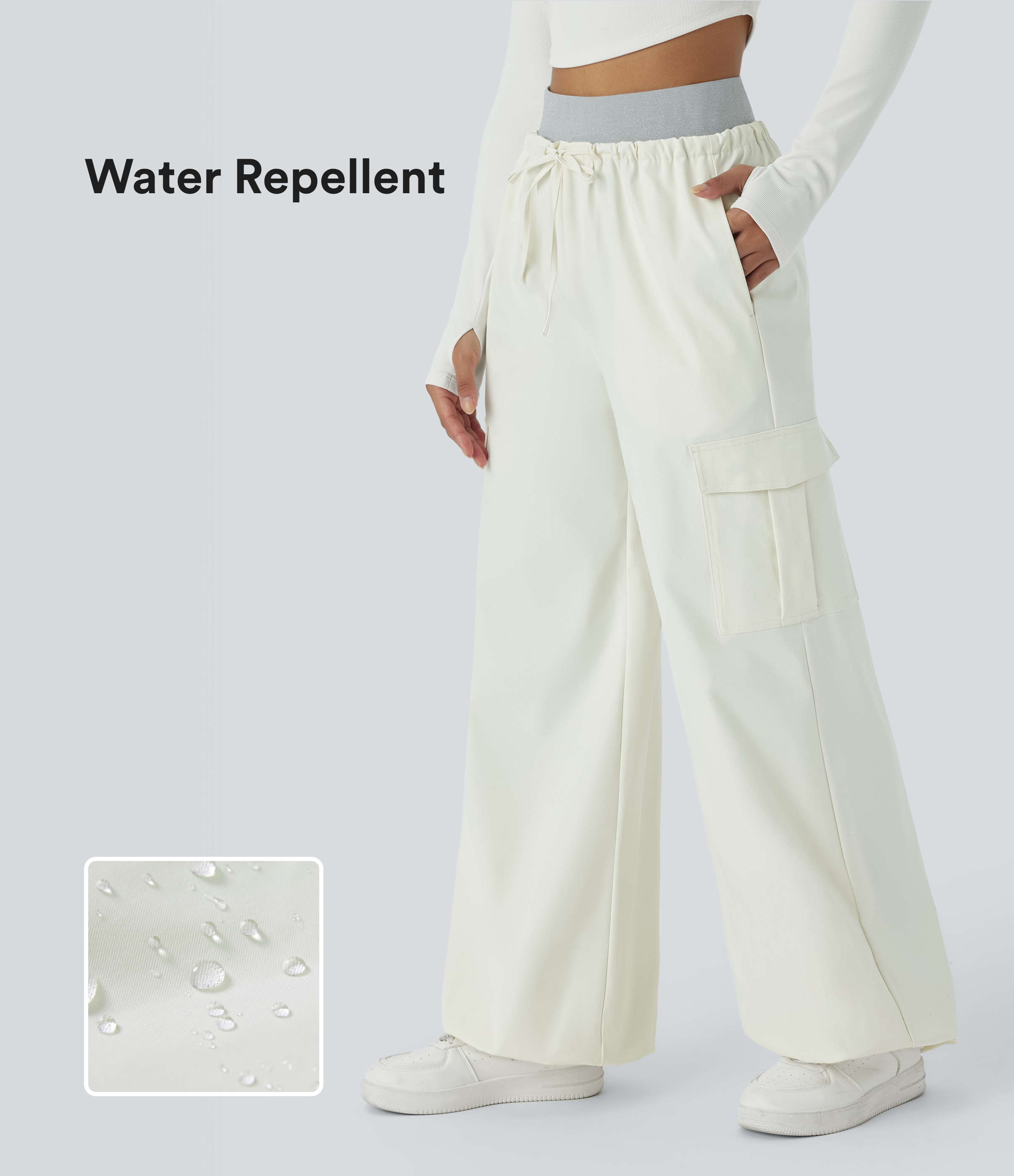 Water Repellent Wear-Resistant Double-Layer High Waisted Drawstring Pockets Hiking Cargo Joggers