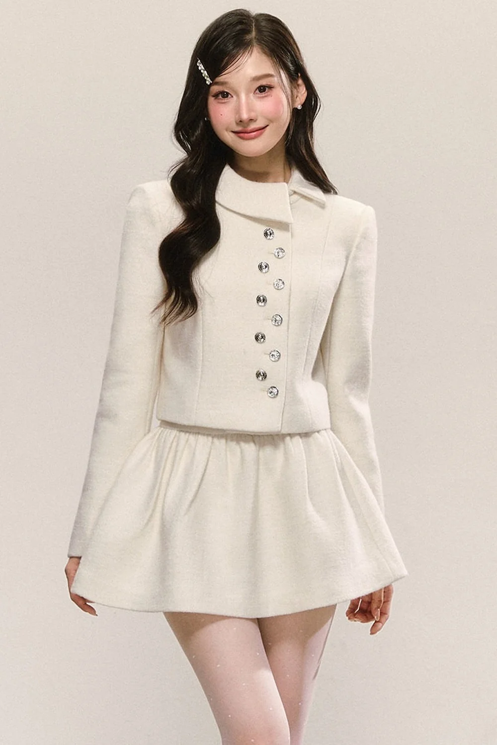 Short Woolen Jacket Pleated Skirt Set-Up