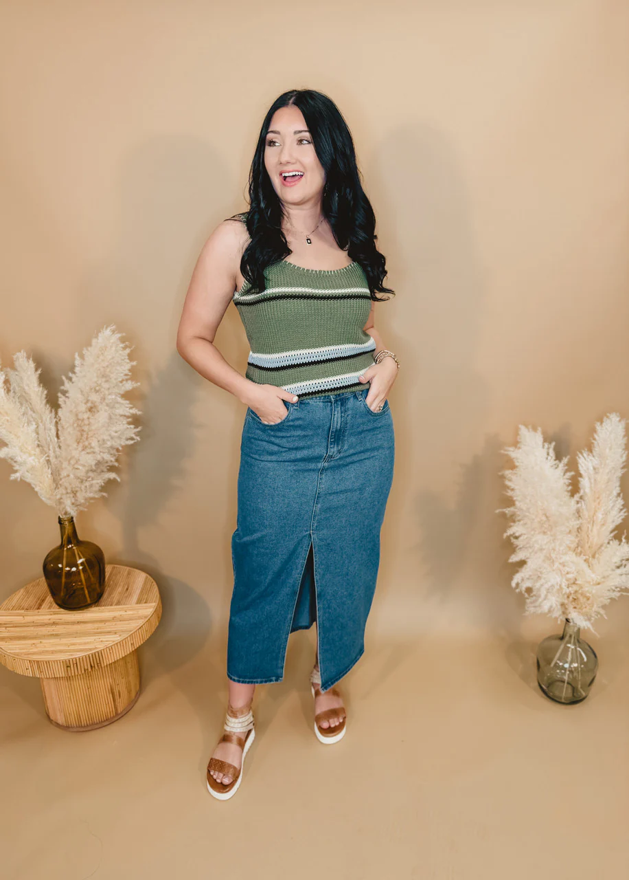 Denim Midi Skirt - Dark