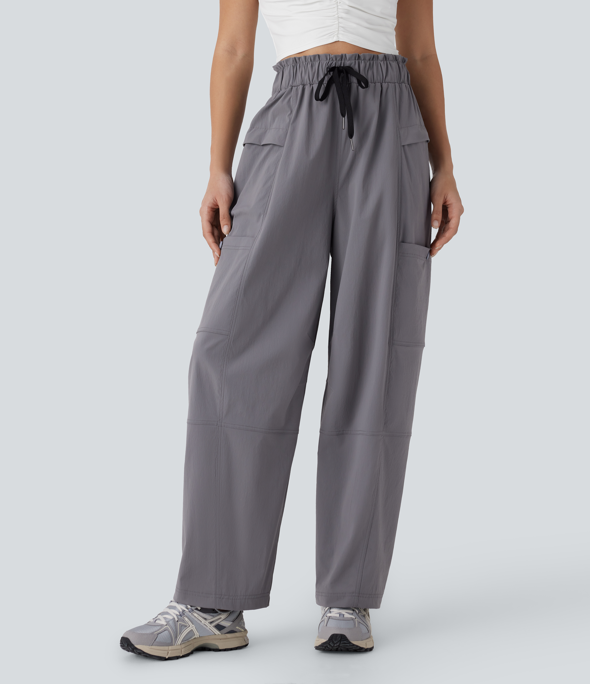 Frill High Waisted Drawstring Pockets Hiking Pants