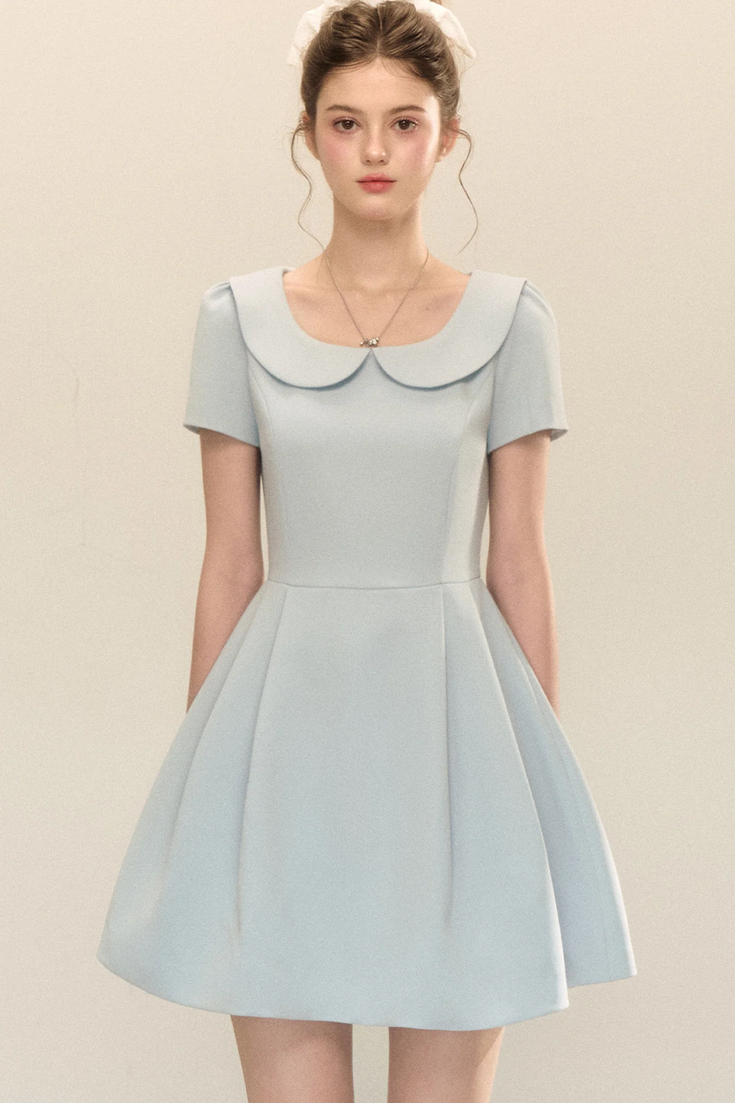 Short-Sleeved Doll Collar Puffy A-Line Dress