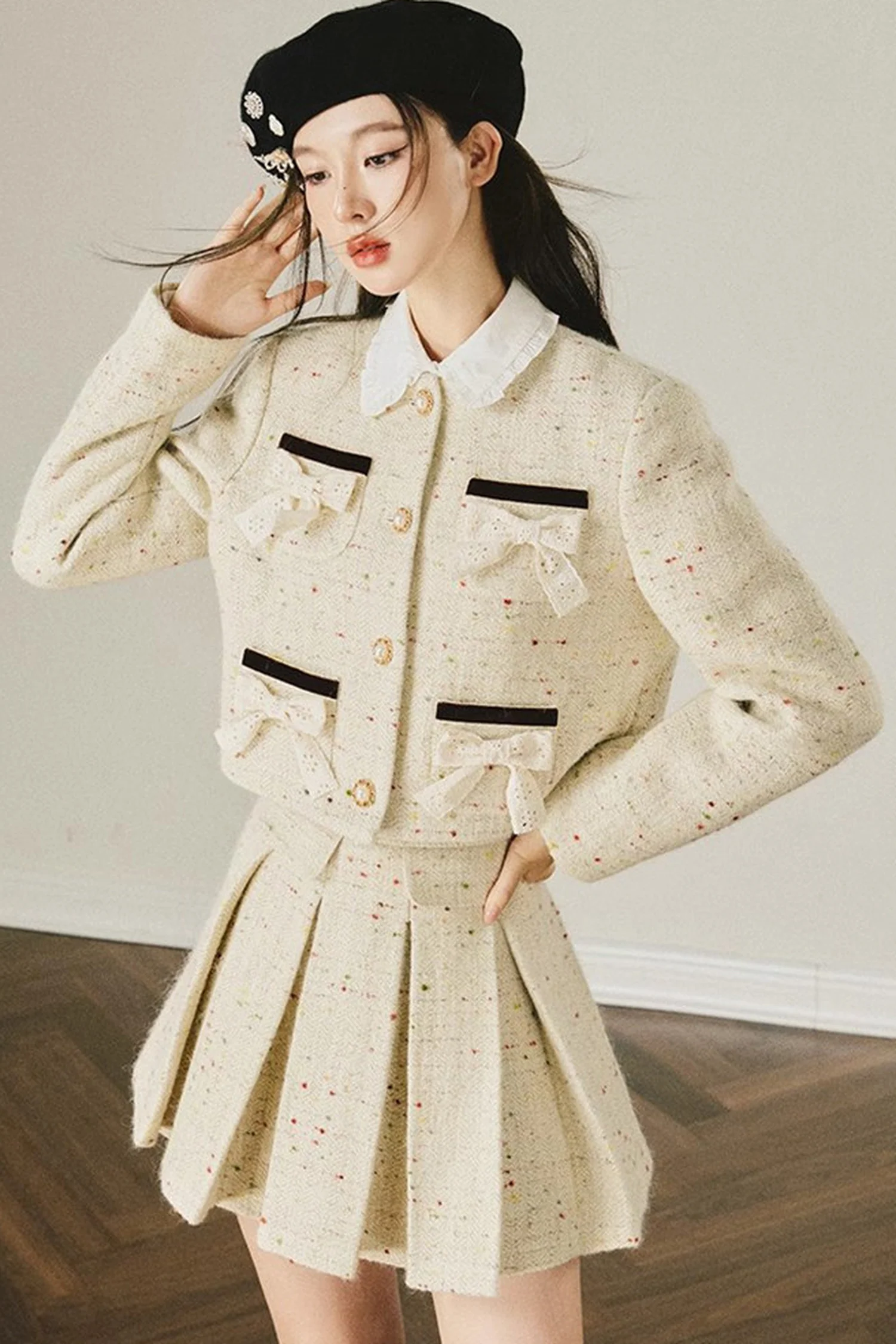 Wool Tweed Jacket and Pleated Skirt Set-Up