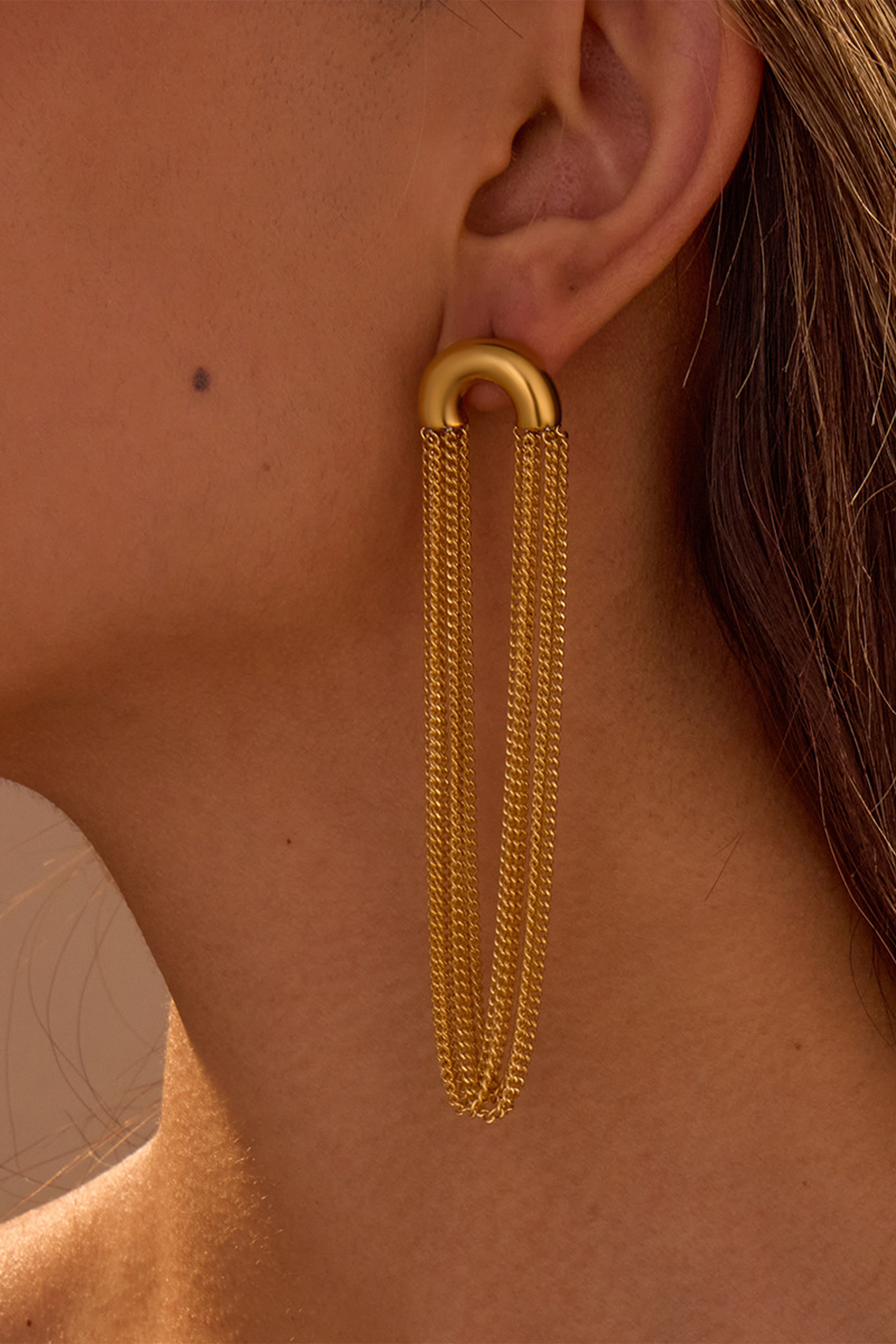 Arc Shape Dangling Tassel Earrings