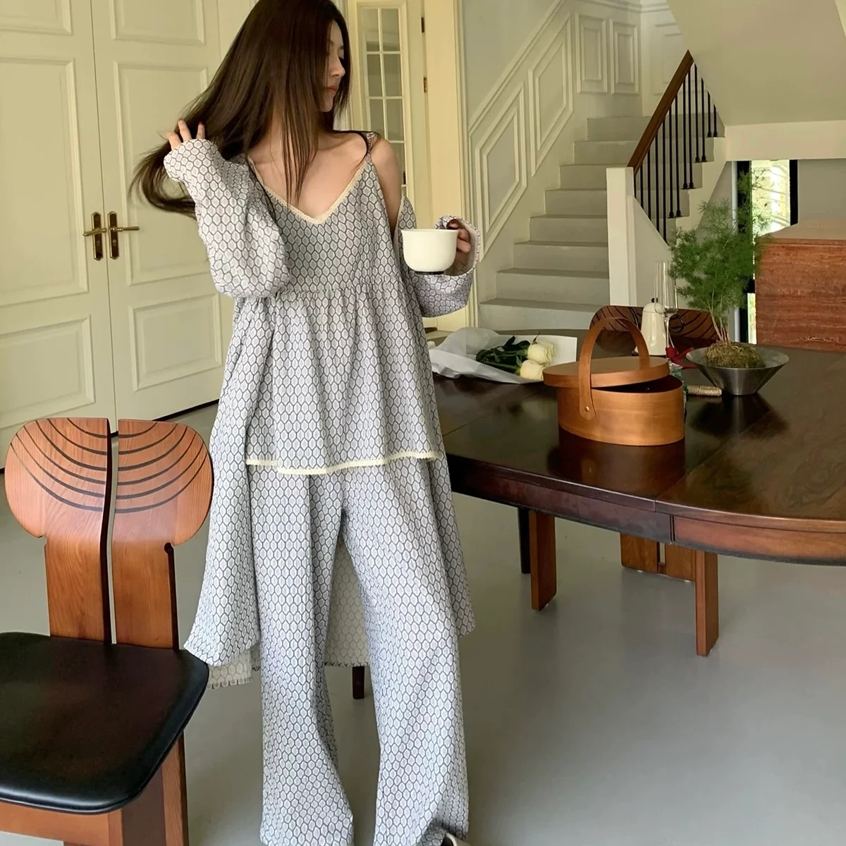 Honeycomb Luxe Padded Nightsuit Set - 3pc Set