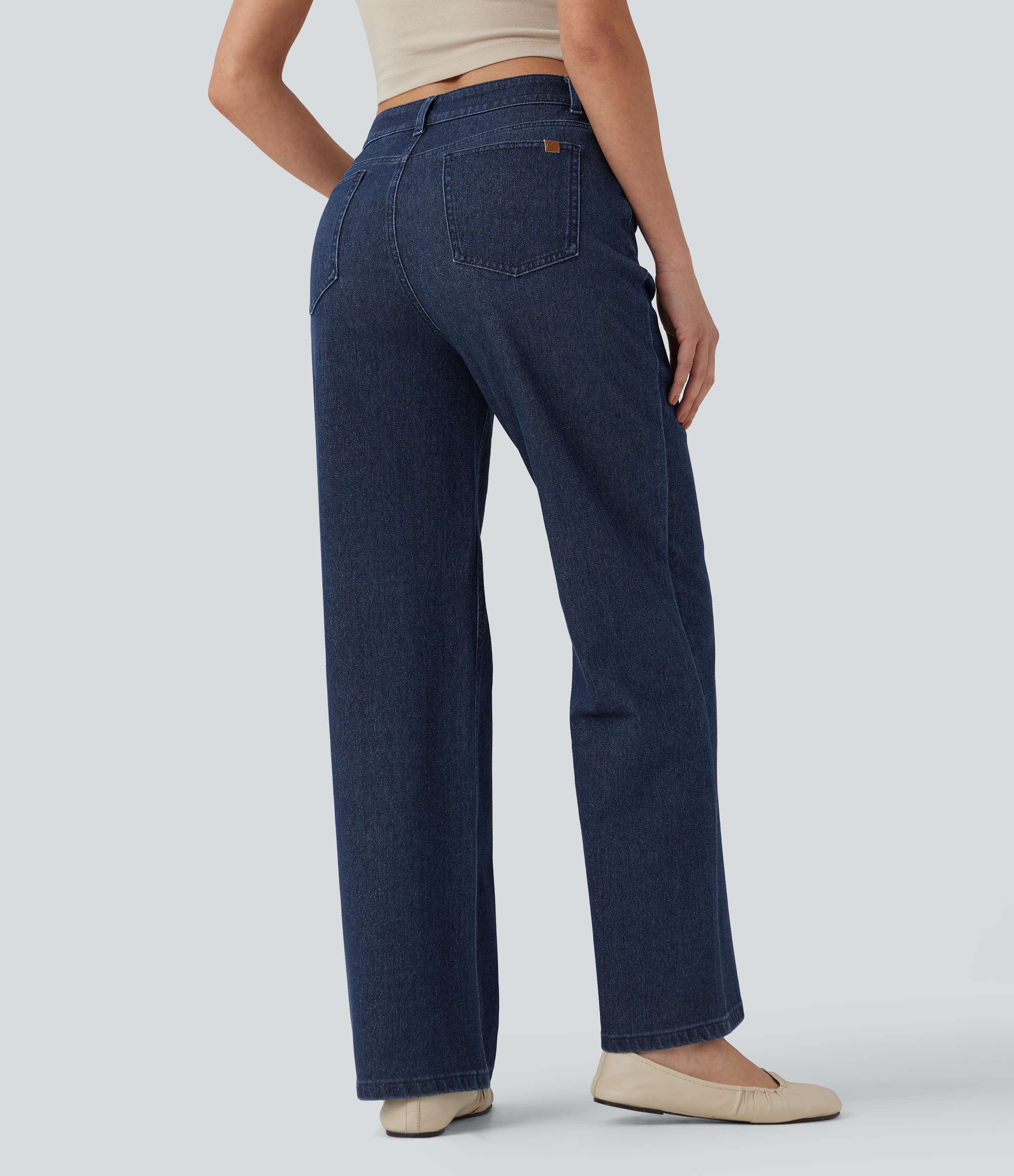 High Waisted Straight Leg Metallic Casual Jeans with Pockets