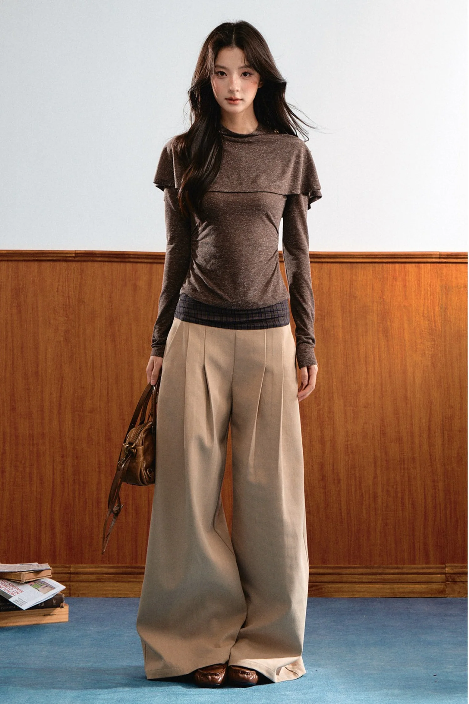 Plaid Patchwork Wide-Leg Pants