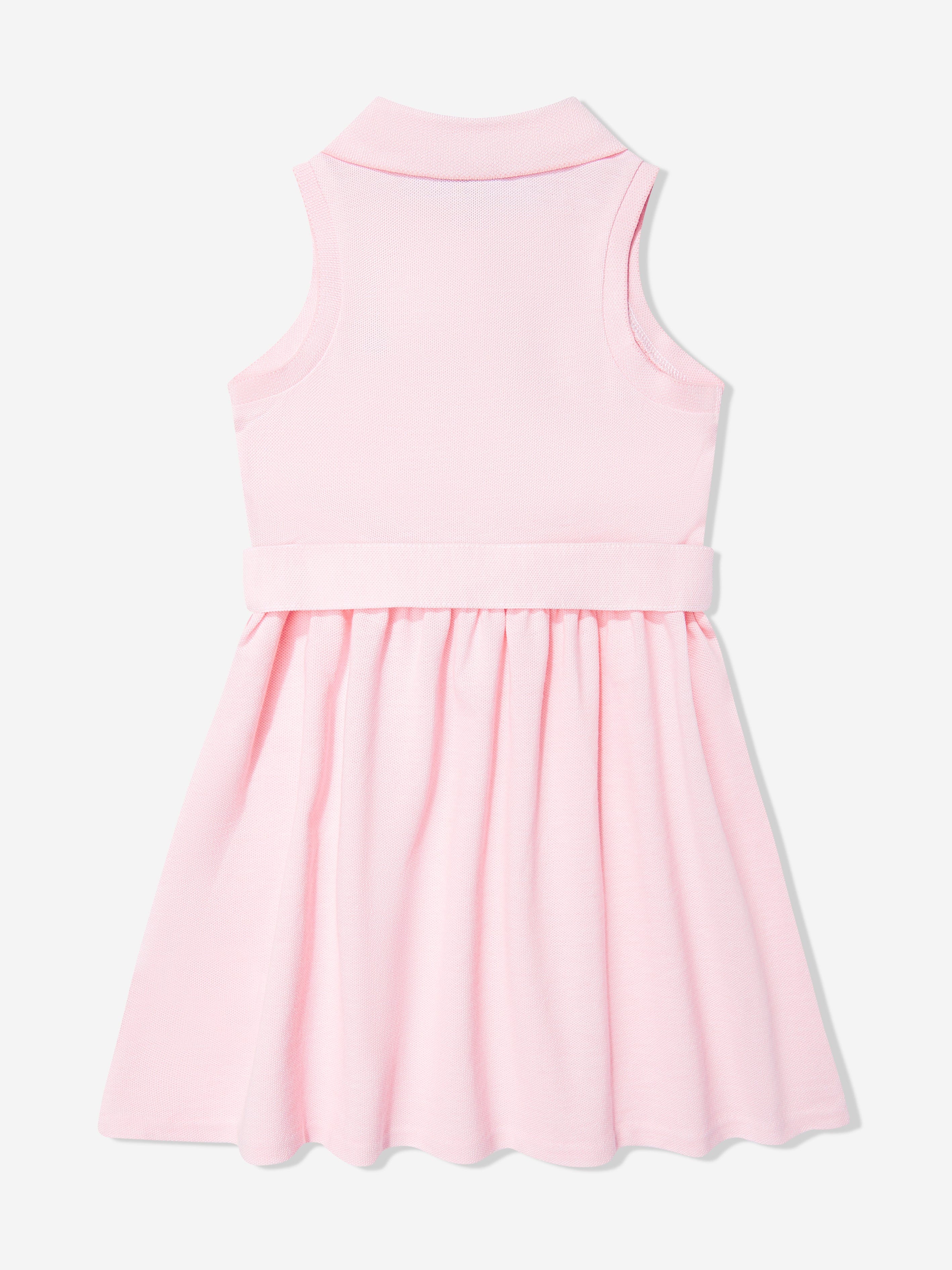 Girls Sleeveless Polo Dress in Pink
