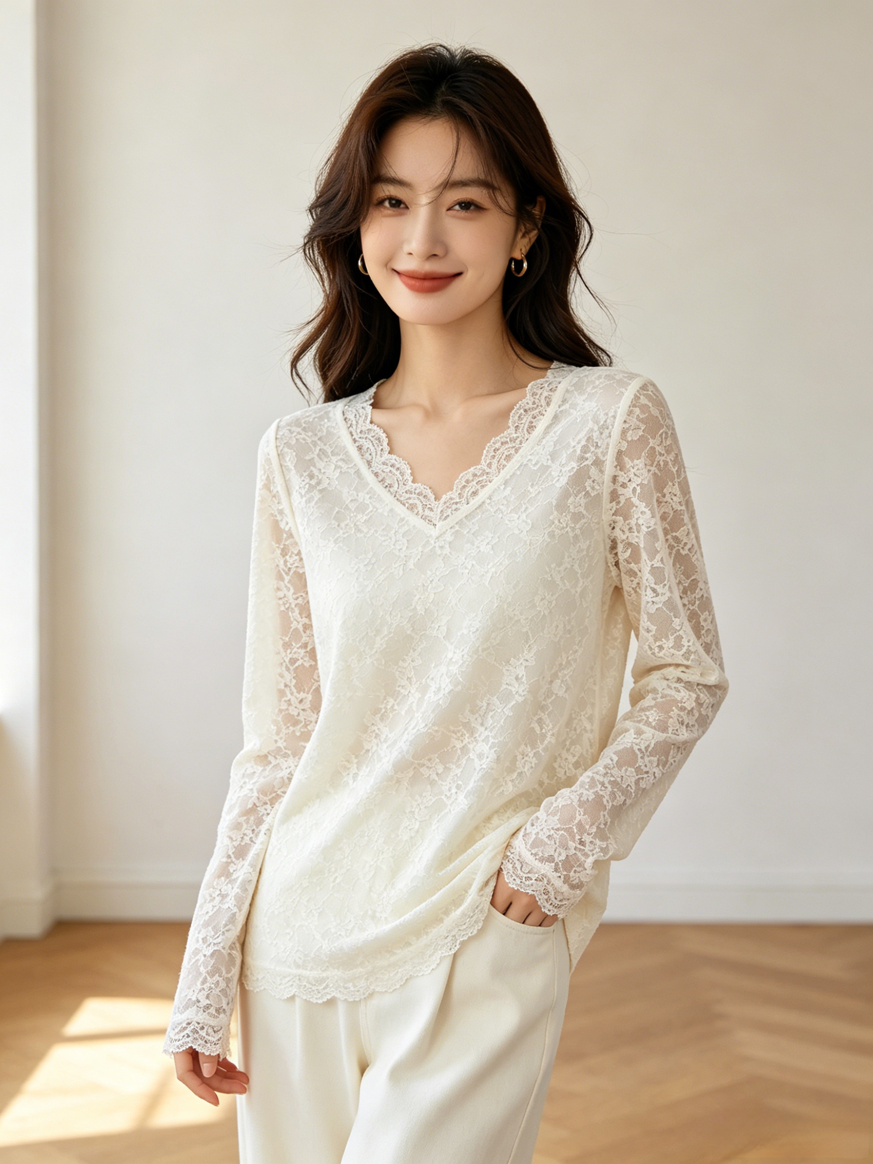 Sweet Wine Lace Long-Sleeve T-Shirt