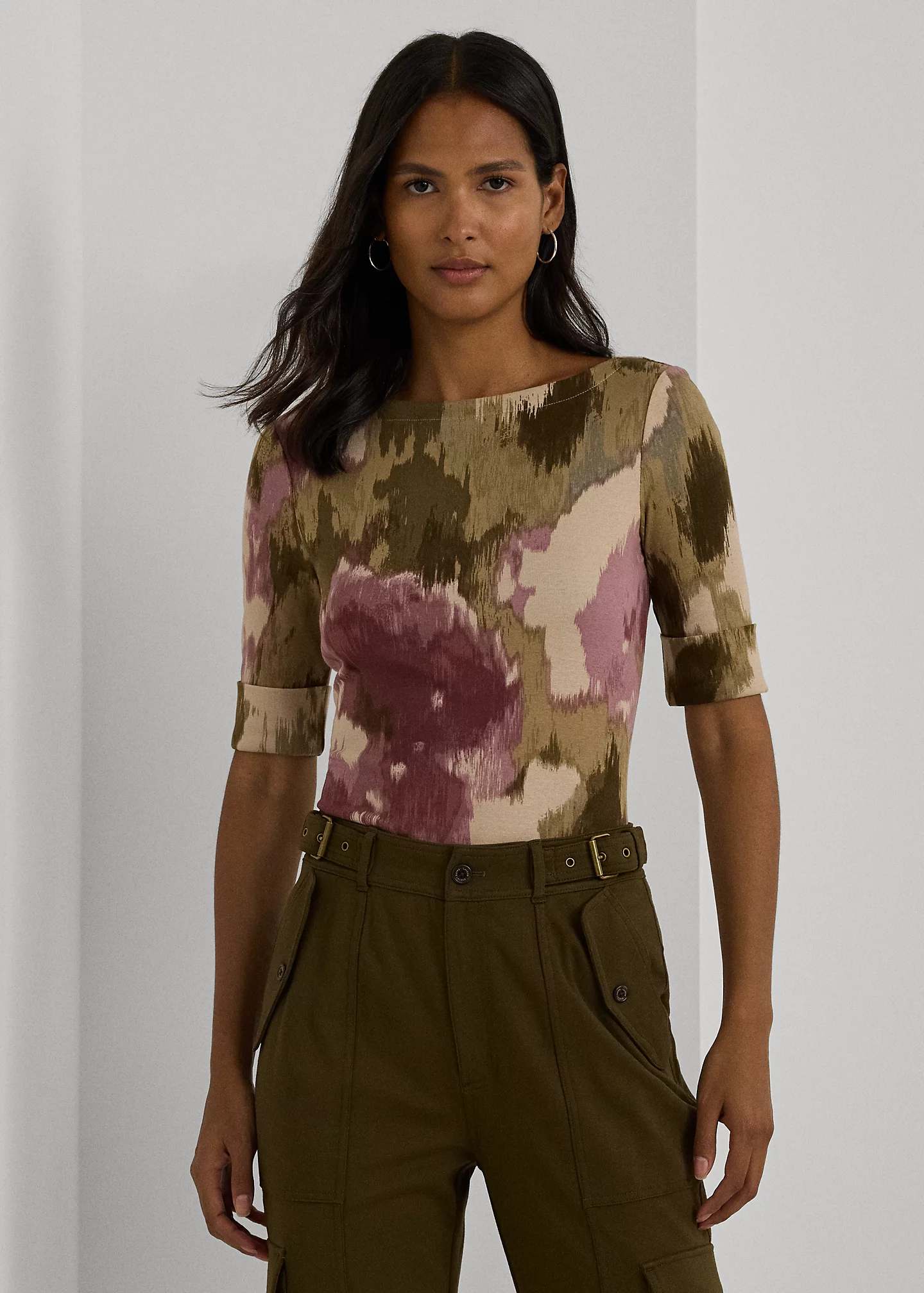 Floral Stretch Cotton Boatneck Tee
