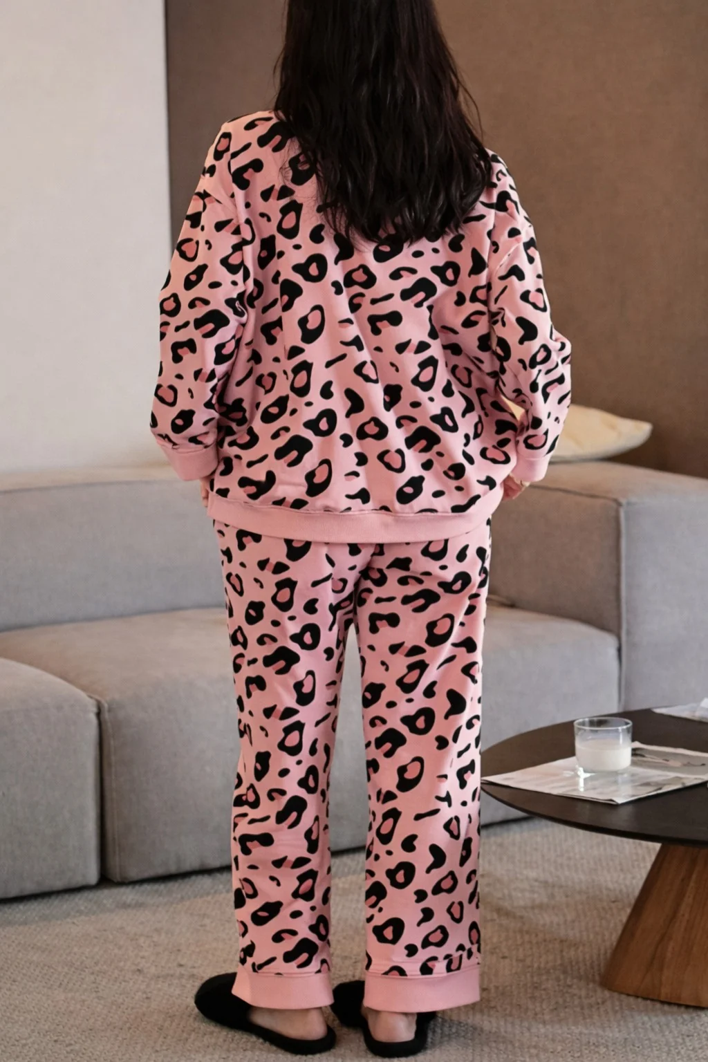 0001 Baby Pink Cheetah Printed Front Button Style For Her