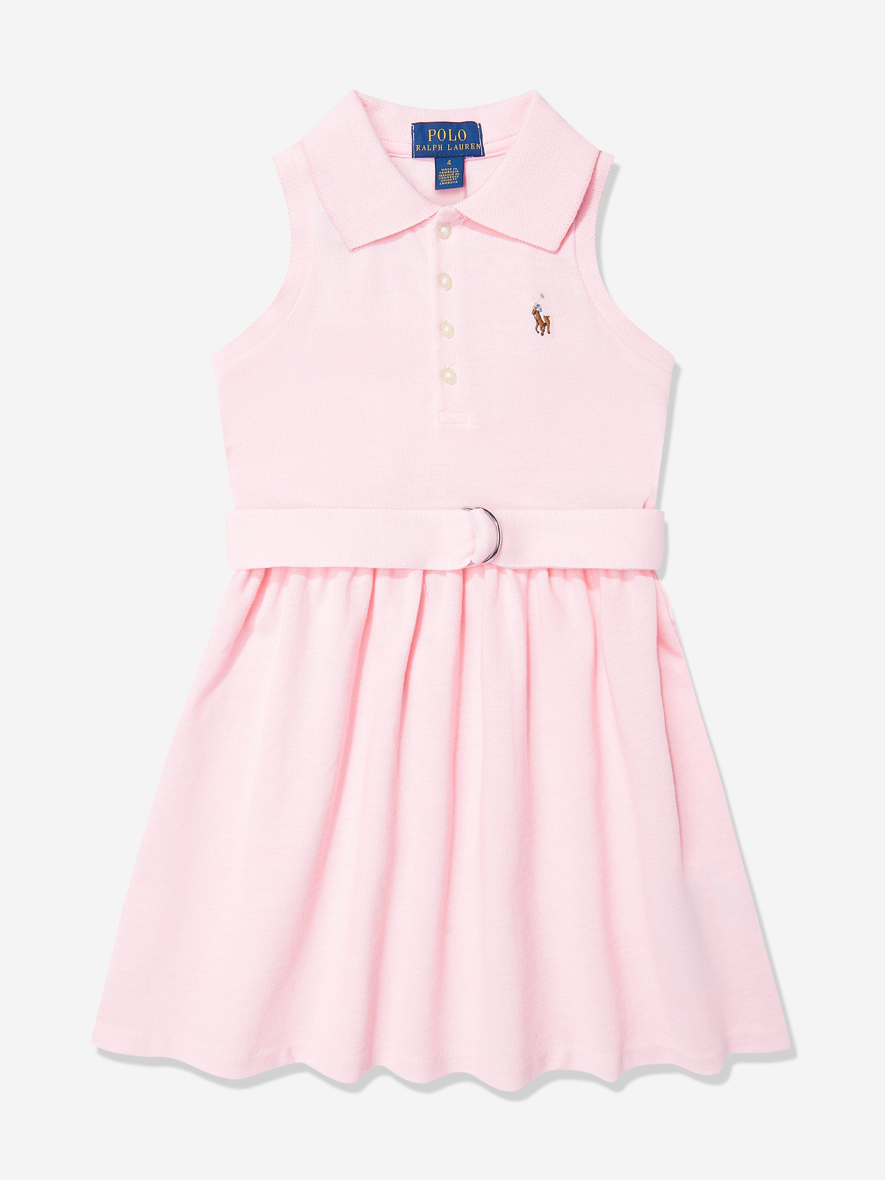 Girls Sleeveless Polo Dress in Pink