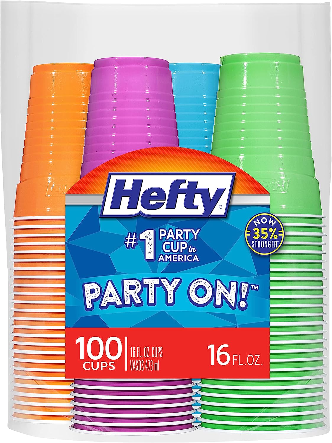 Disposable Plastic Cups, Assorted, 16 Ounce, 100 Count