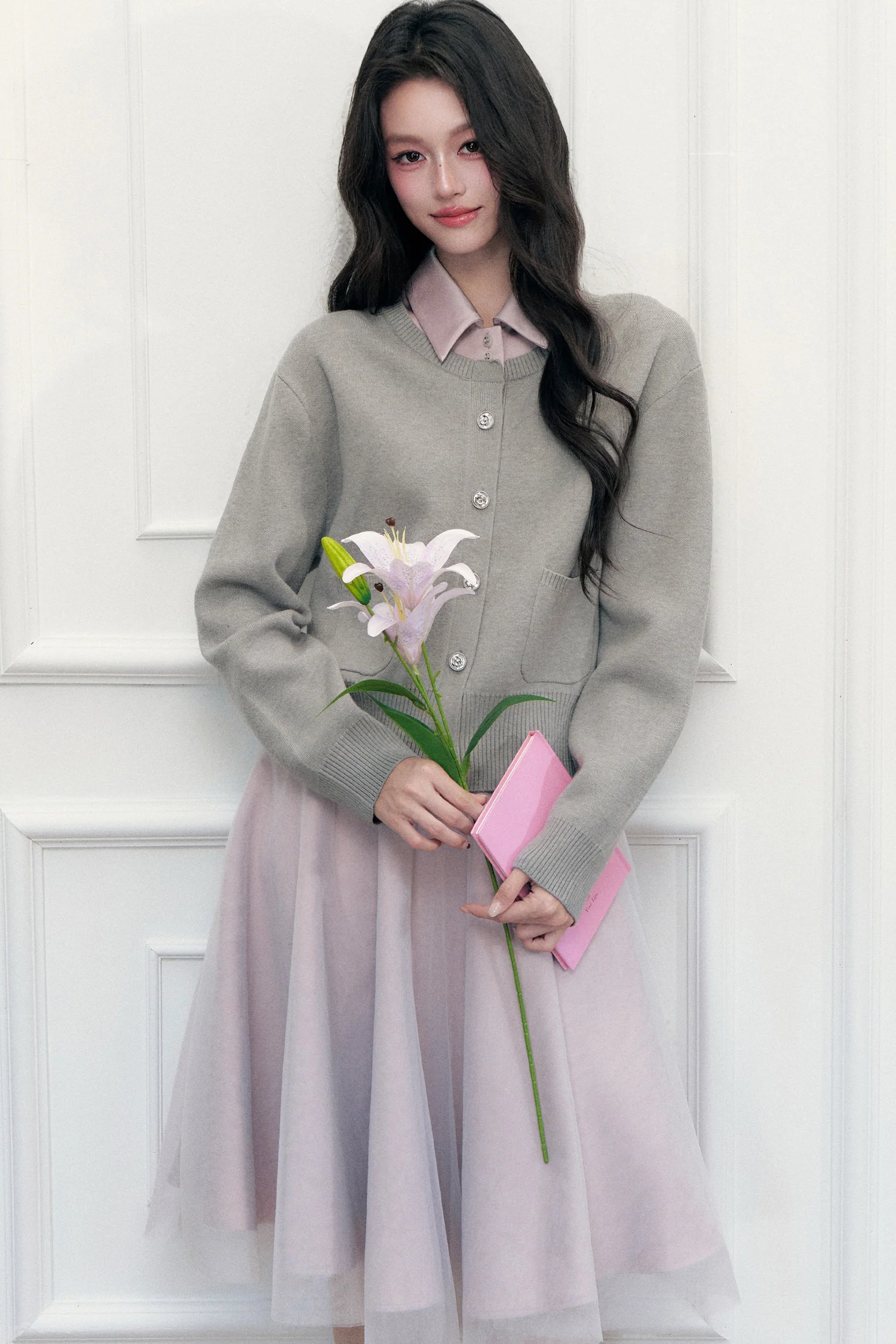 Retro Lapel Patchwork Knit Sweater Set-Up