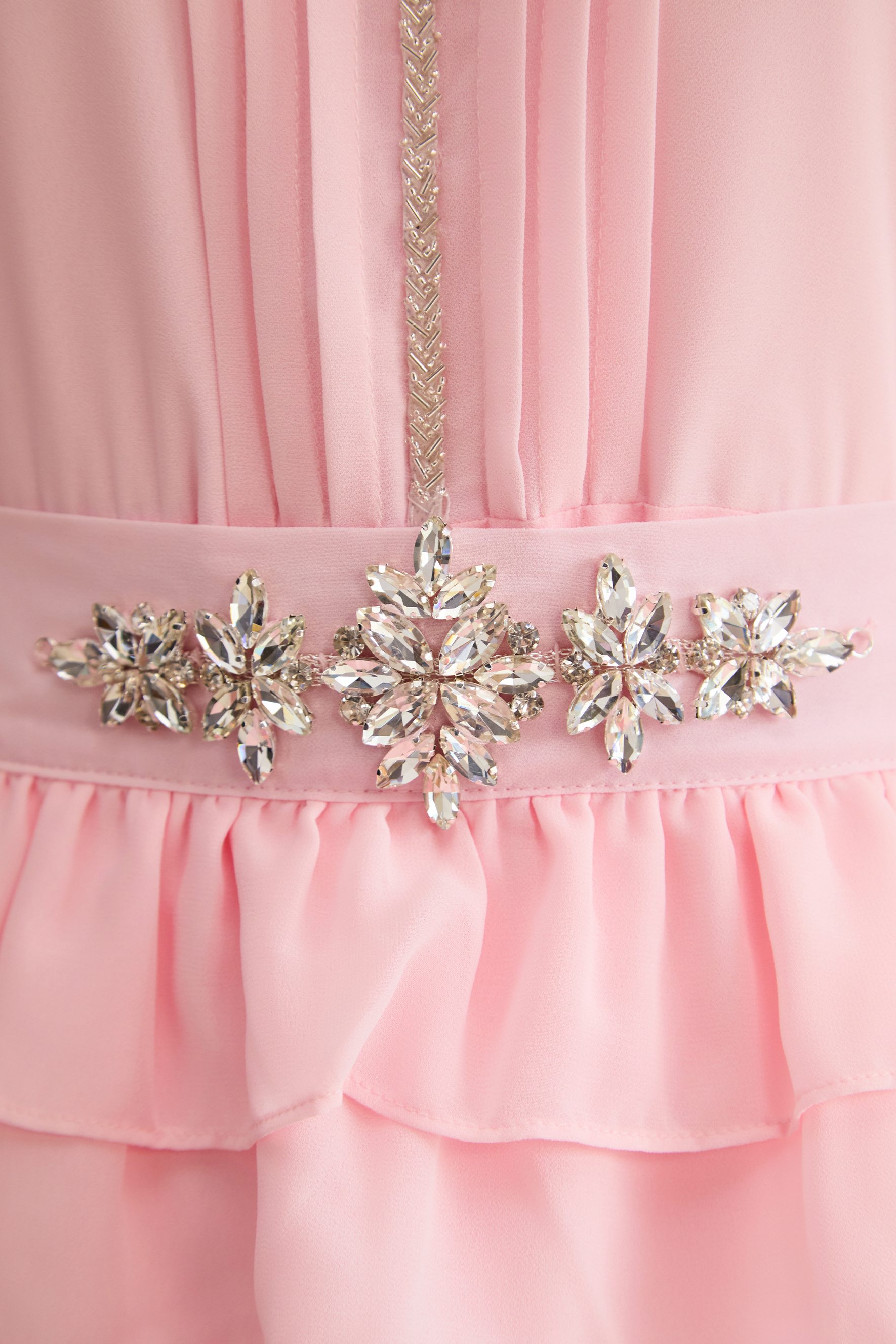 Sprinkle Of Sass Pink Rhinestone Belt Ruffled Maxi Dress