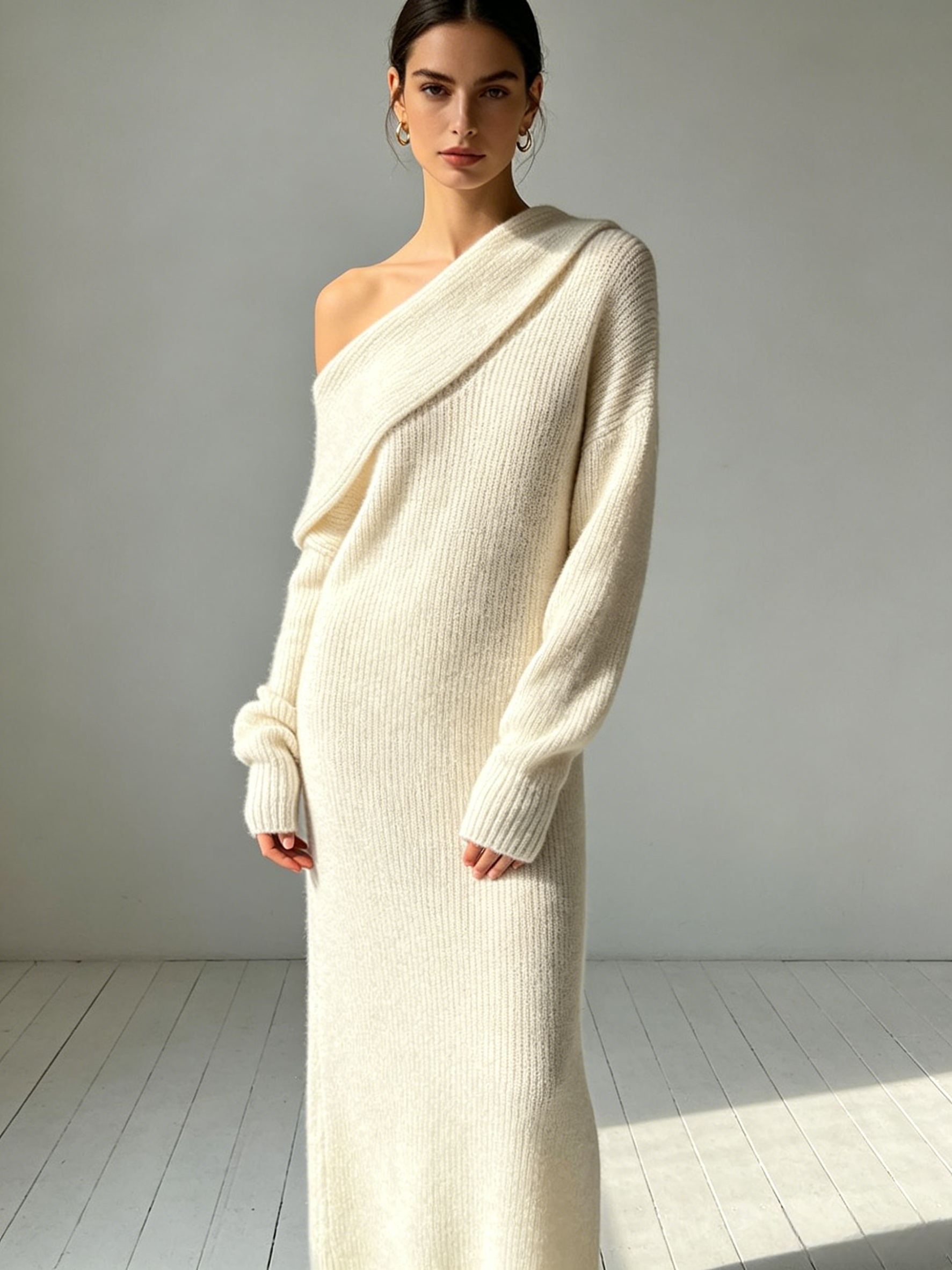 One-Shoulder Long-Sleeve Sweater