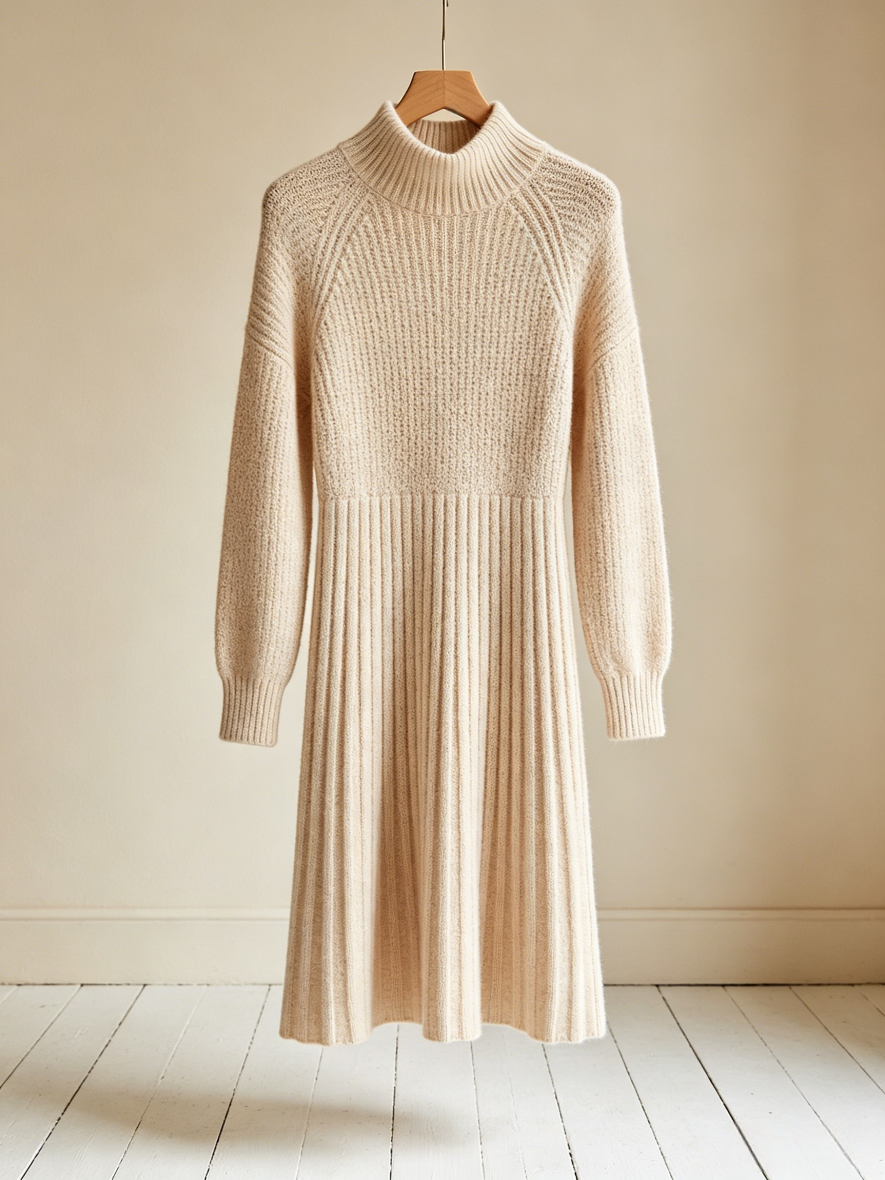 Mock Neck  Pleated Panel Sweater Dress