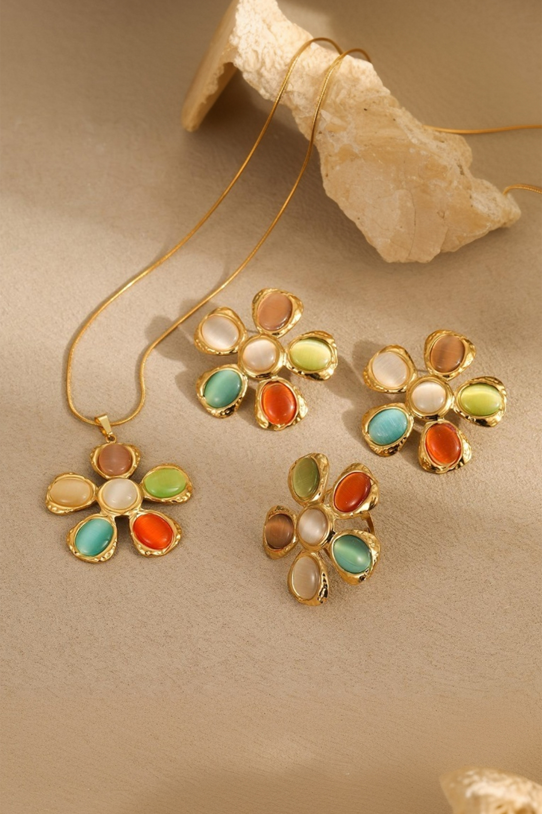 Multi Stone Floral Jewelry Set