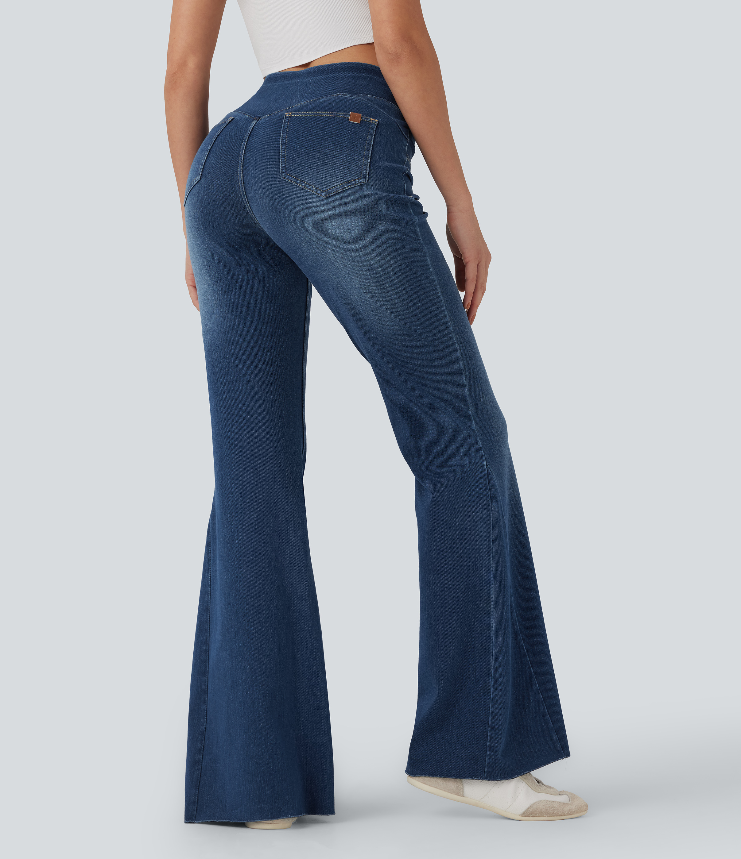 Mid Rise Casual Flare Jeans with Pockets