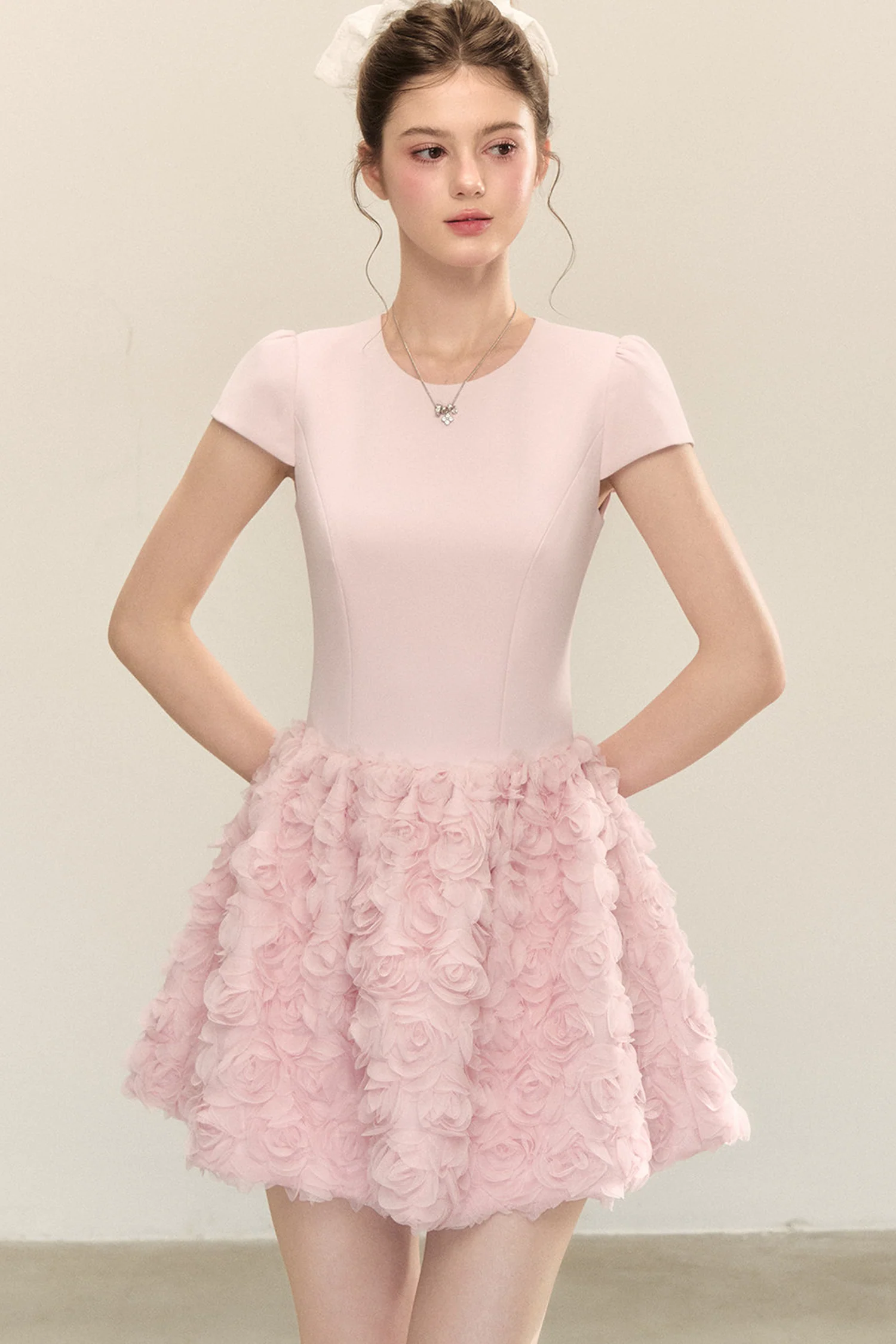 Patchwork 3D Floral A-Line Dress