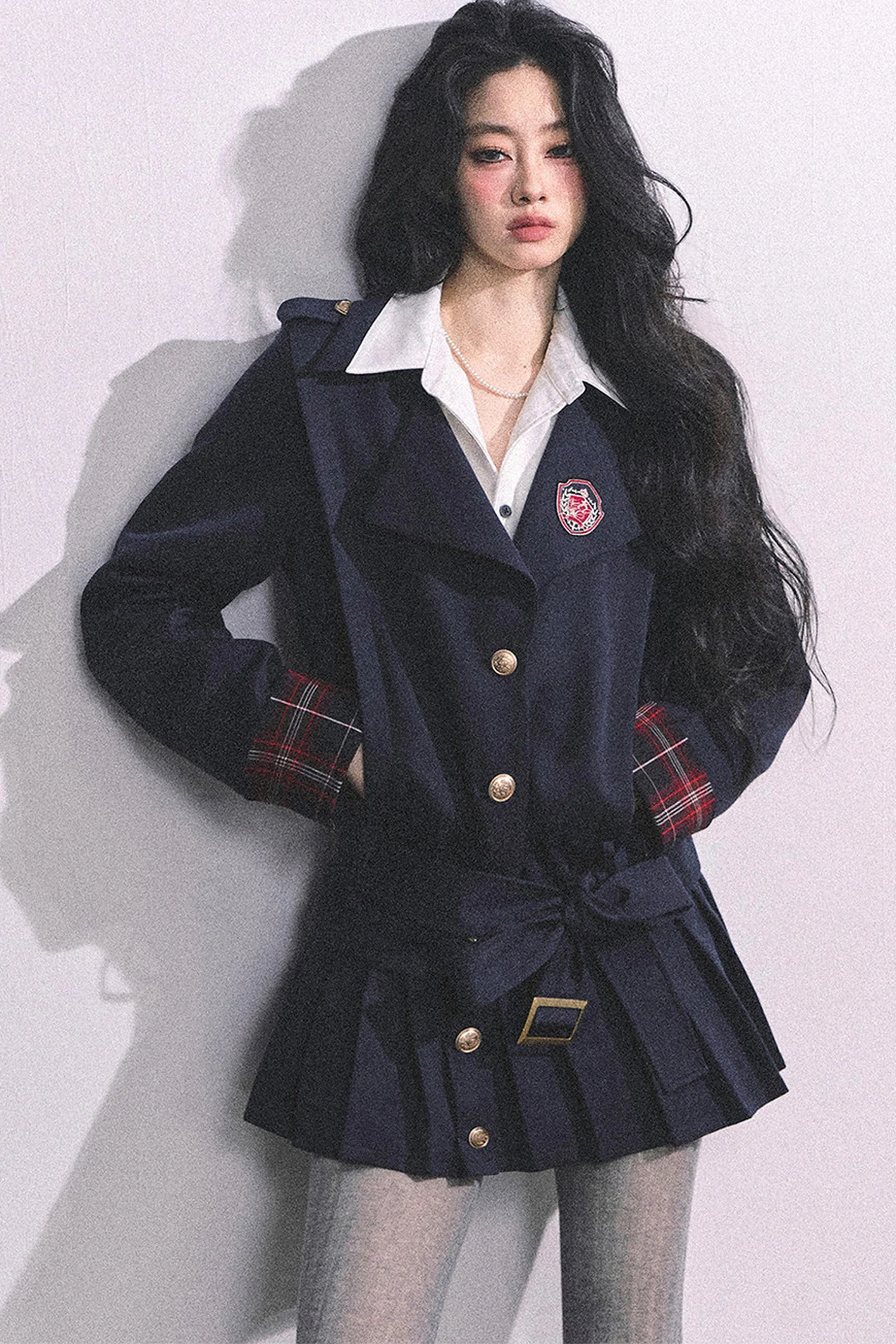 Preppy School Student Layered-Look Pleated Dress
