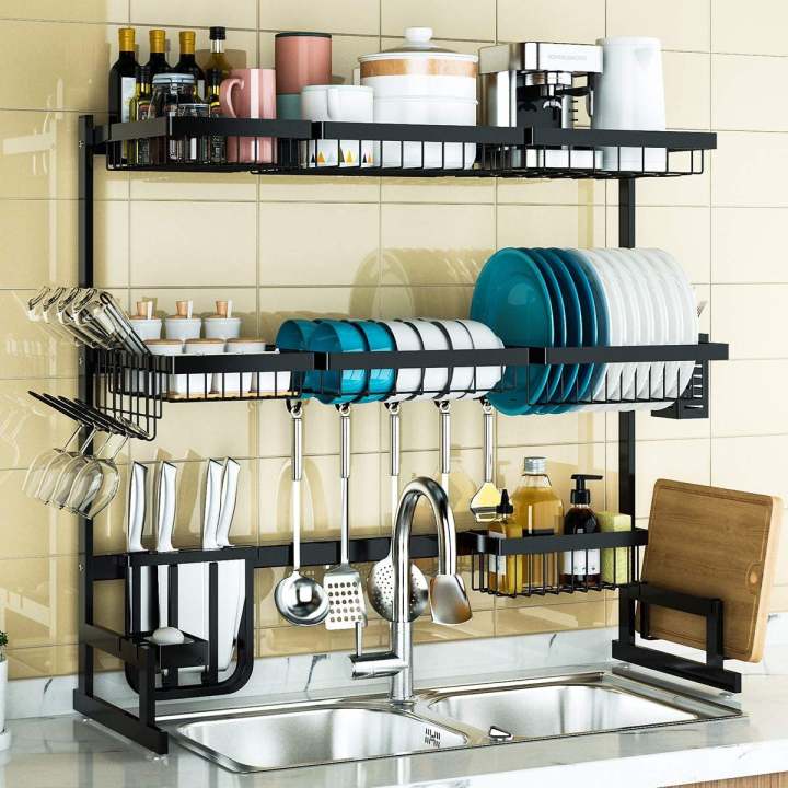 Large Capacity Over Sink Dish Rack With Utensil & Cutlery Holder