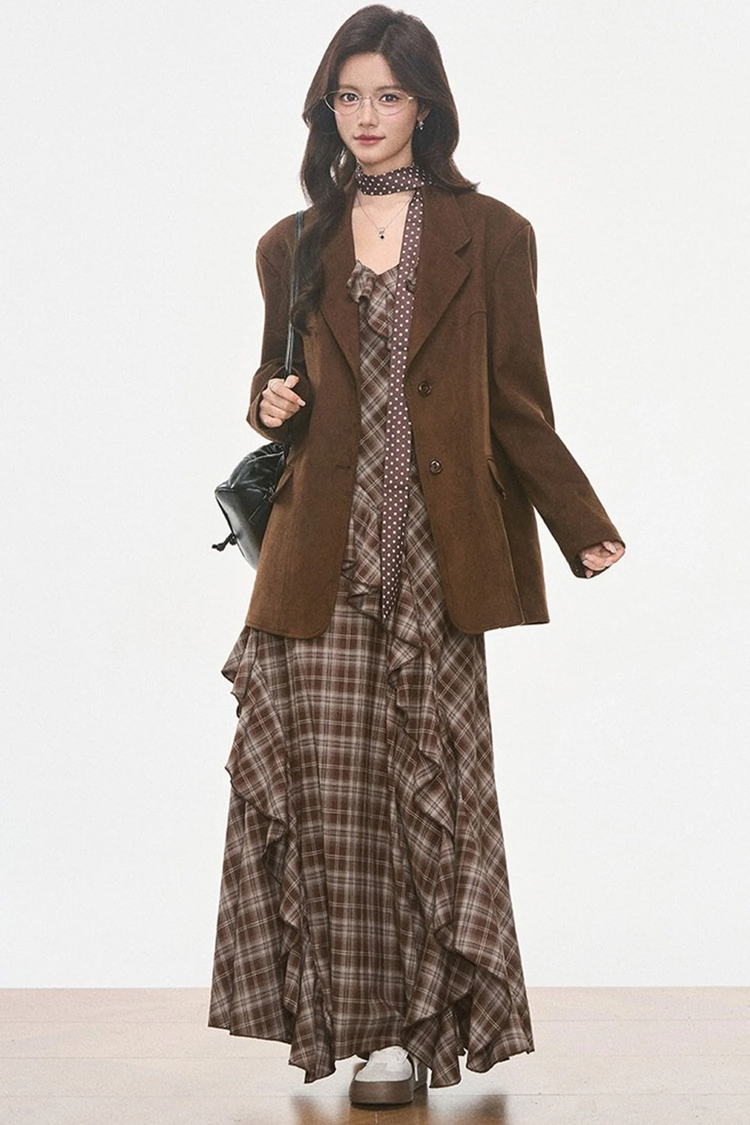 Petite Suede Blazer and Plaid Dress Set-Up