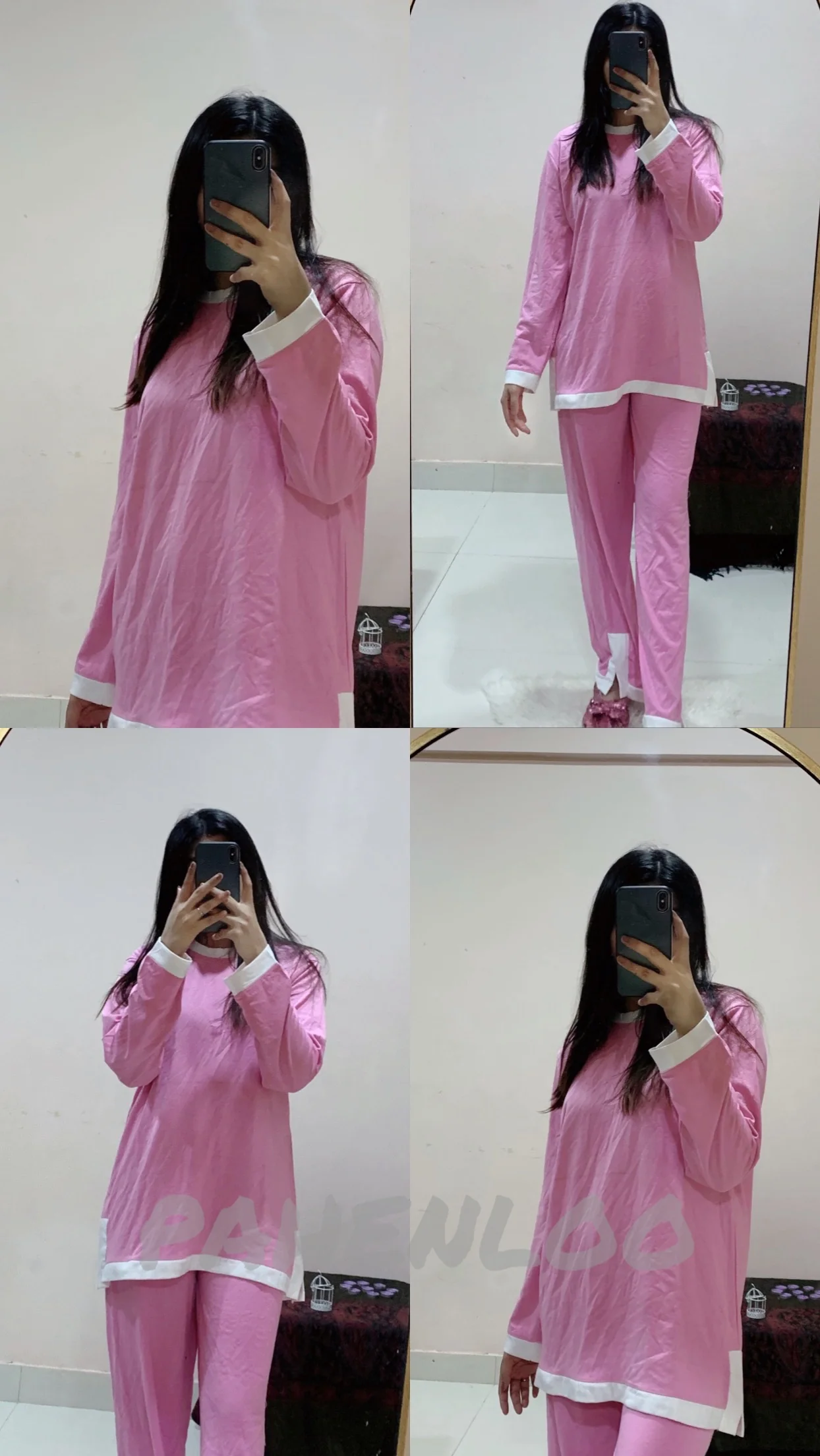 0002 Baby Pink Plain Flapper With Plazzo Trouser Night Suit