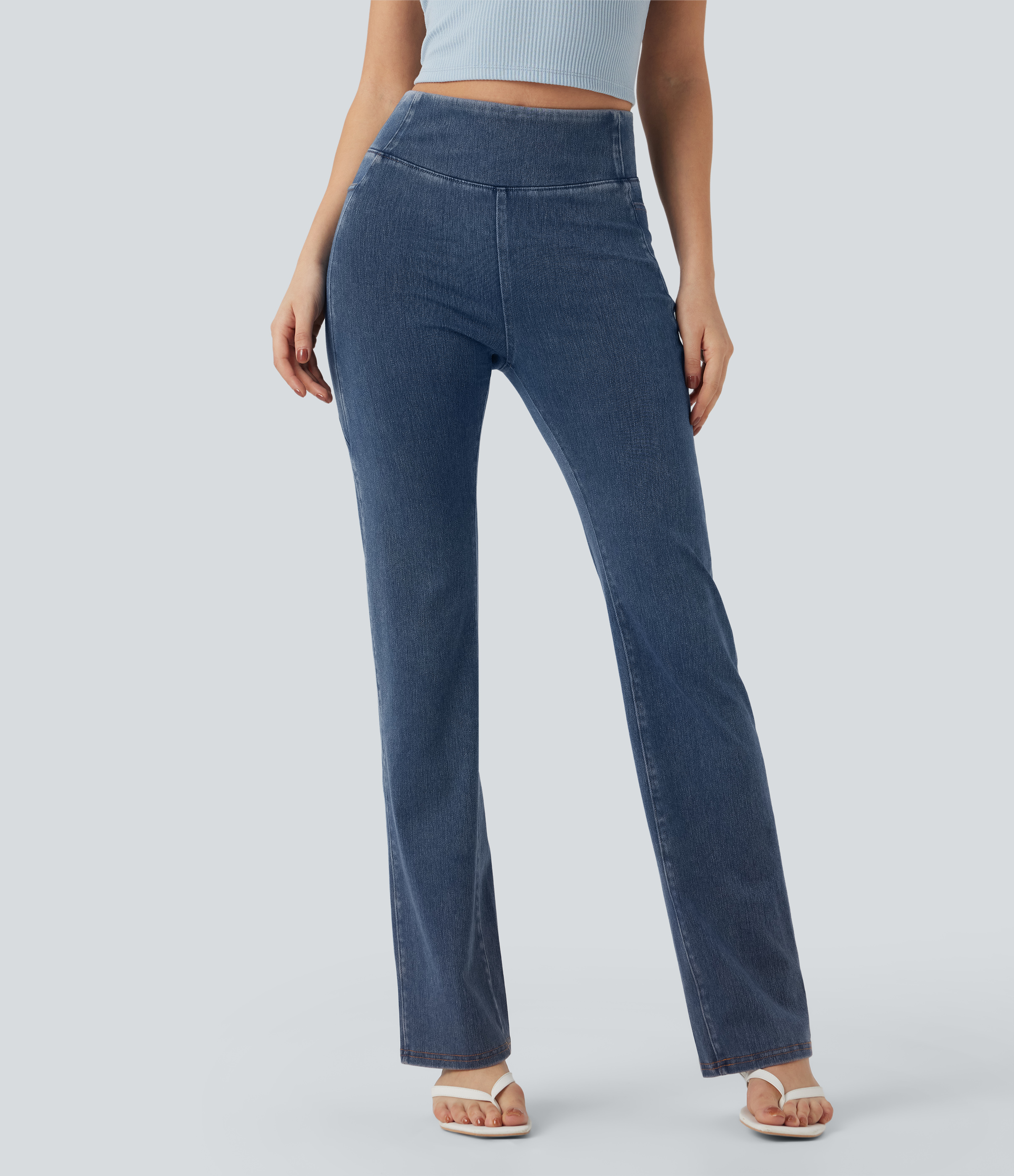 High Waisted Tummy Control Casual Bootcut Jeans with Pockets