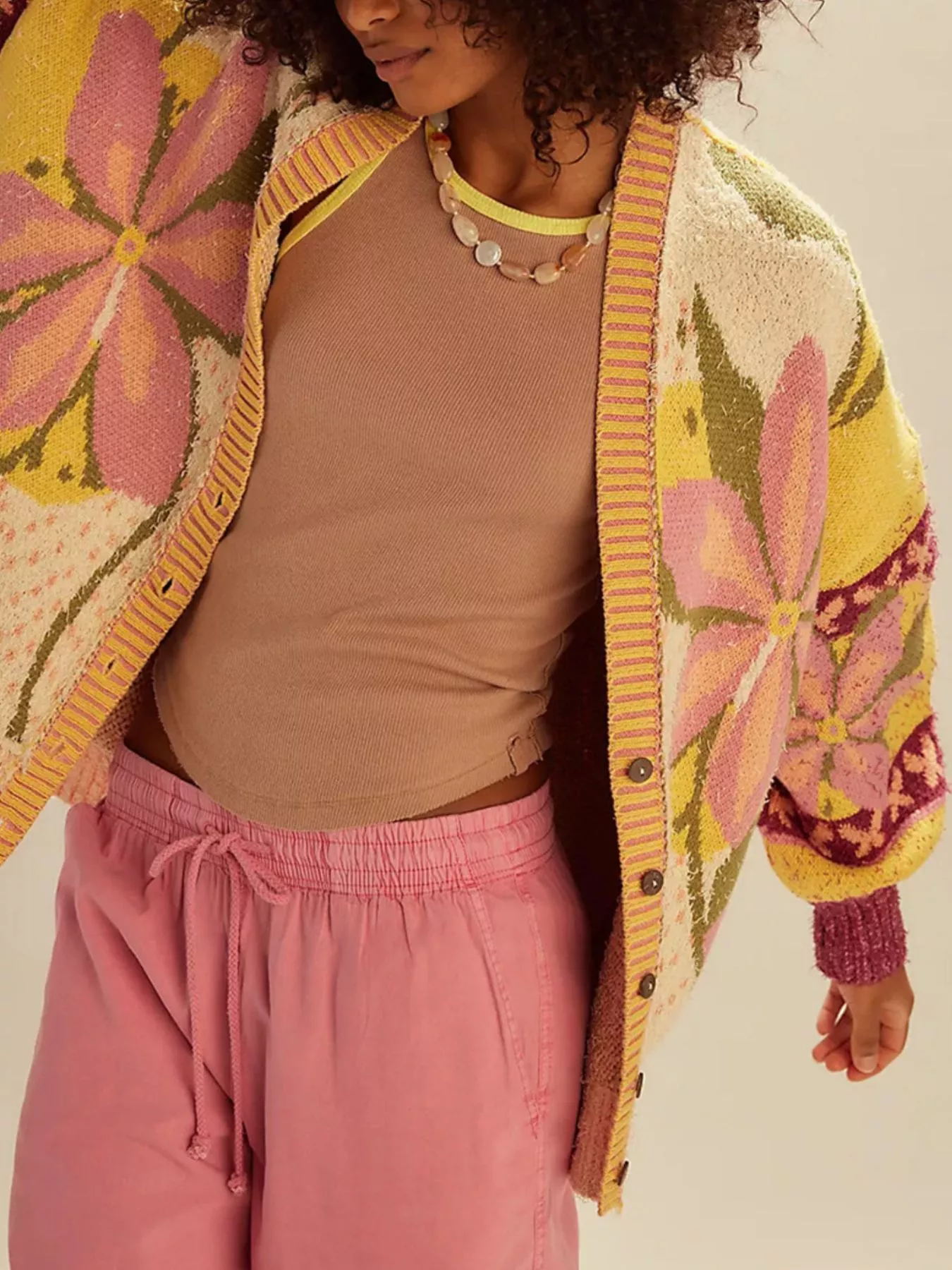 Floral Pattern Button Up Cardigan