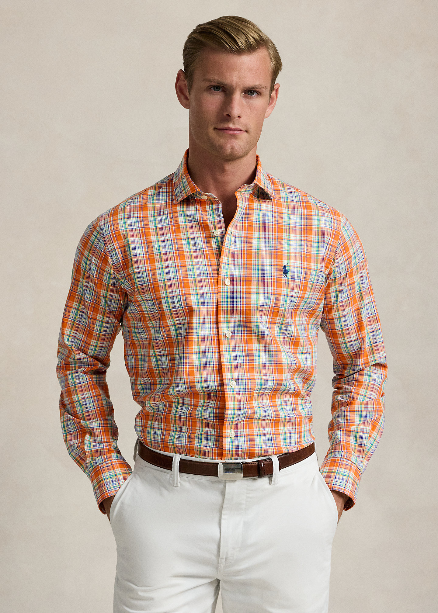 Classic Fit Plaid Stretch Poplin Shirt