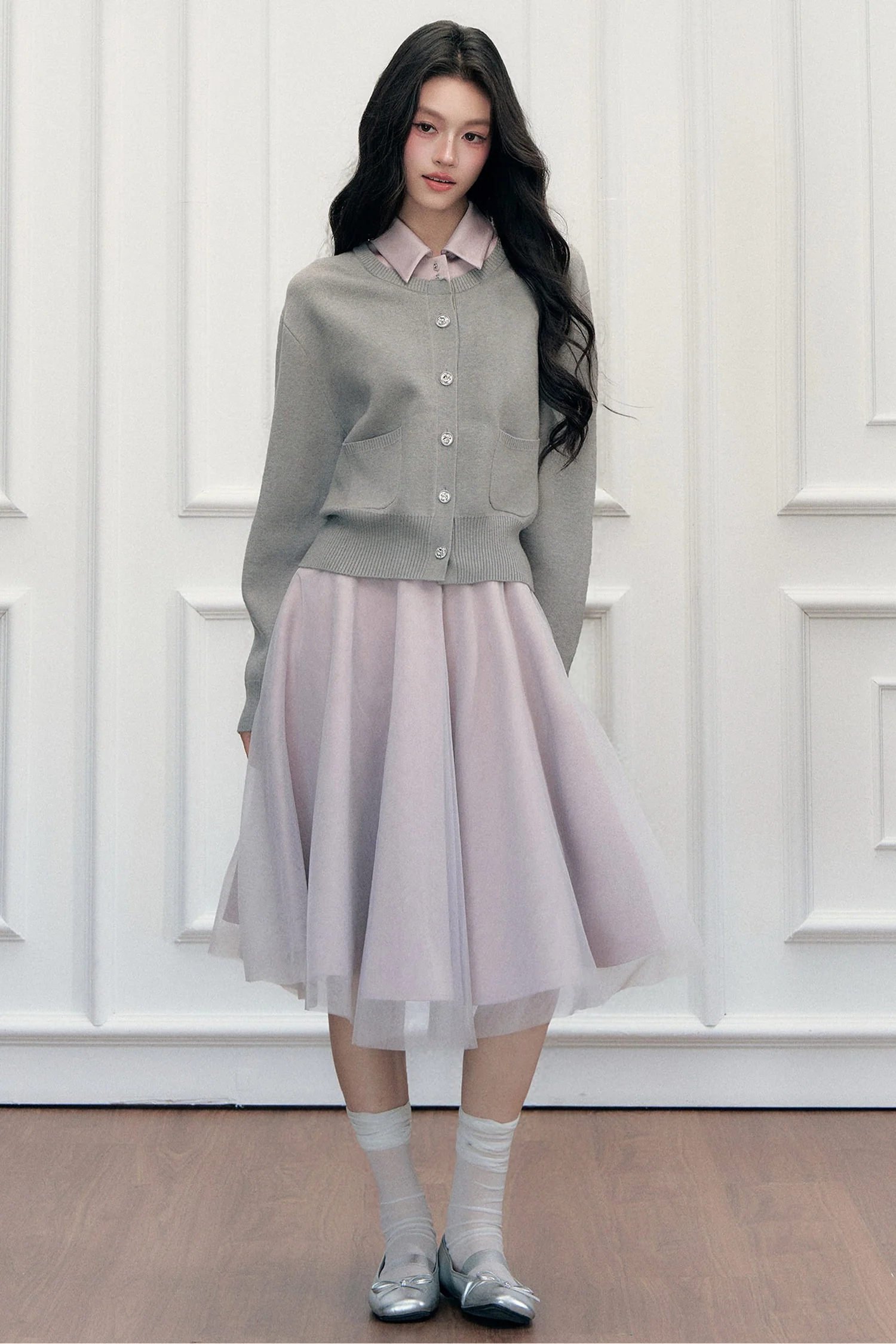 Retro Lapel Patchwork Knit Sweater Set-Up
