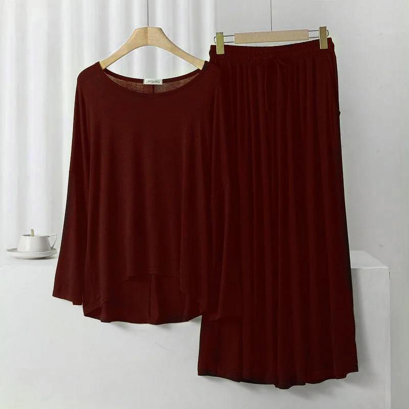 0003 Maroon Loose Frill Sleeves With Plazzo Trouser Night Suit