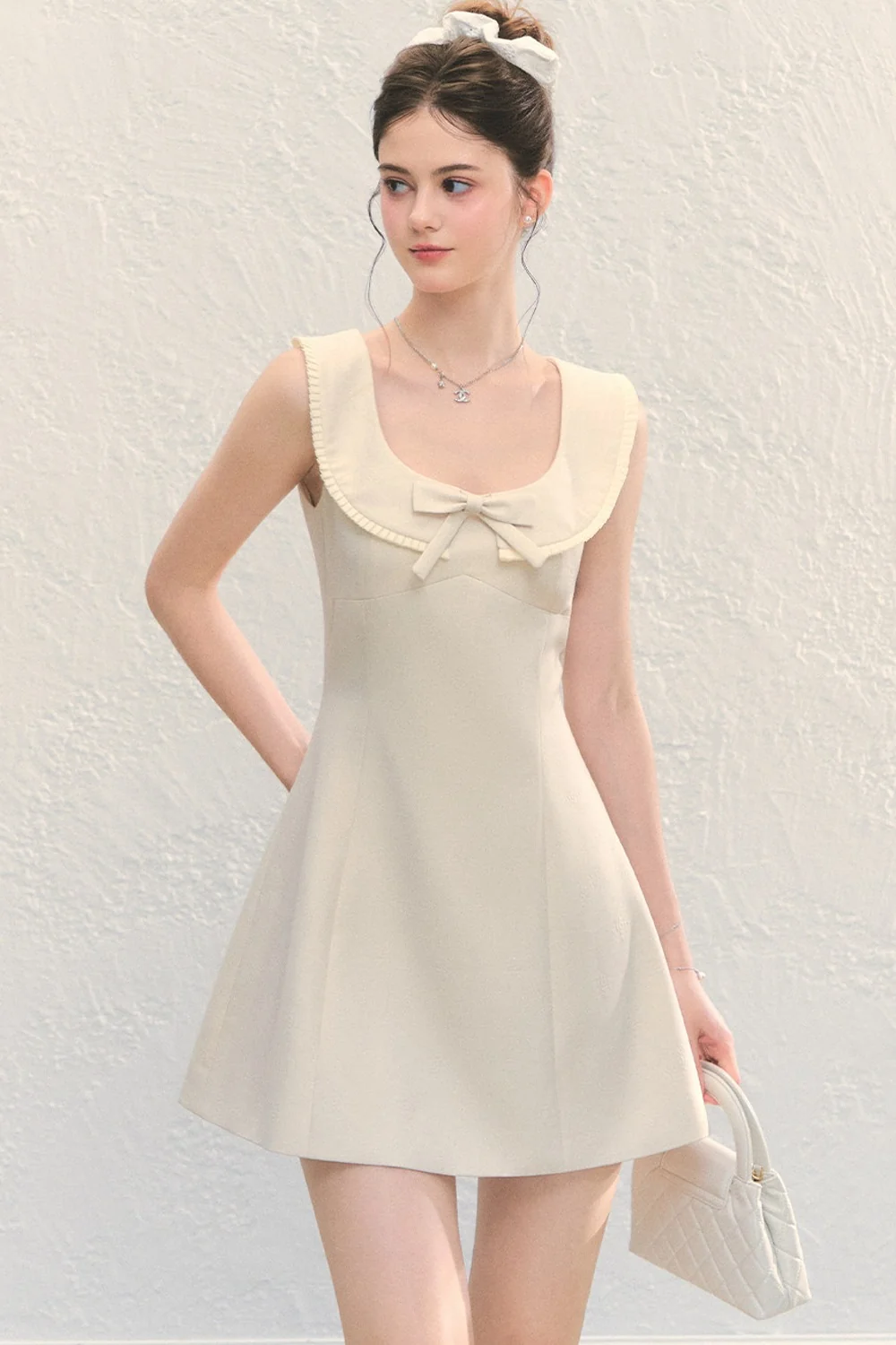 U-Neck Bow Collar Sleeveless Dress