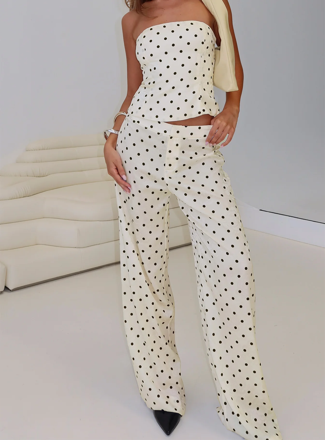 Strapless Set Cream Polka