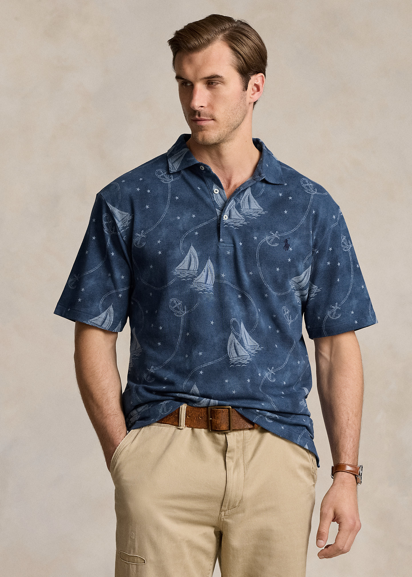 Printed Mesh Polo Shirt