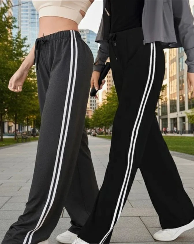 Pack Of 2 White Stripes Pajamas For Ladies (Charcoal Grey, Black)