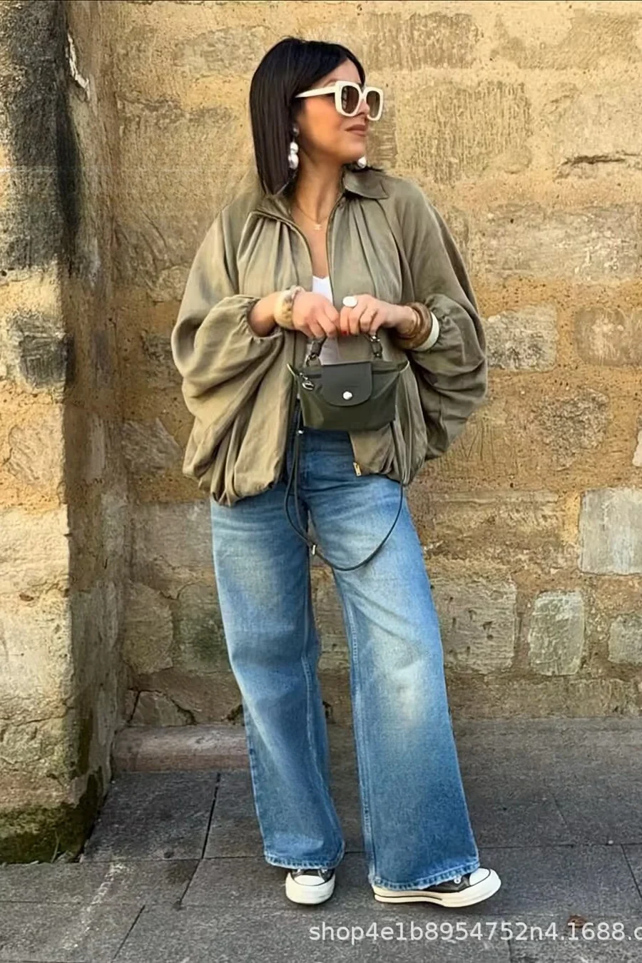 Oversized Puff Sleeve Bomber Jacket