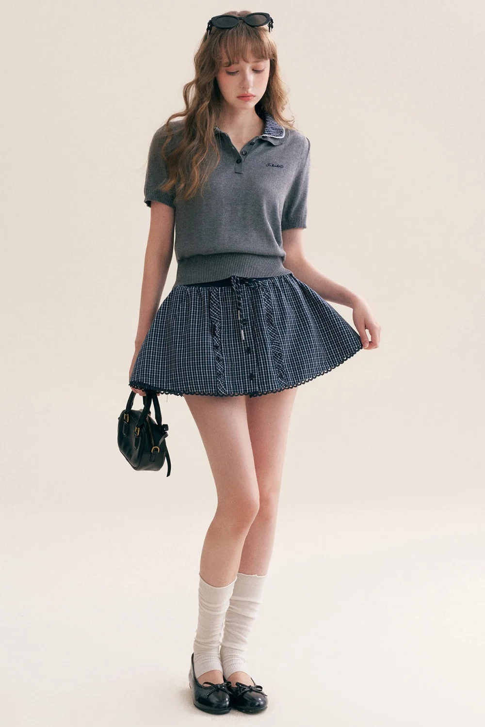 Wool Blend Plaid Polo Skirt Set-Up