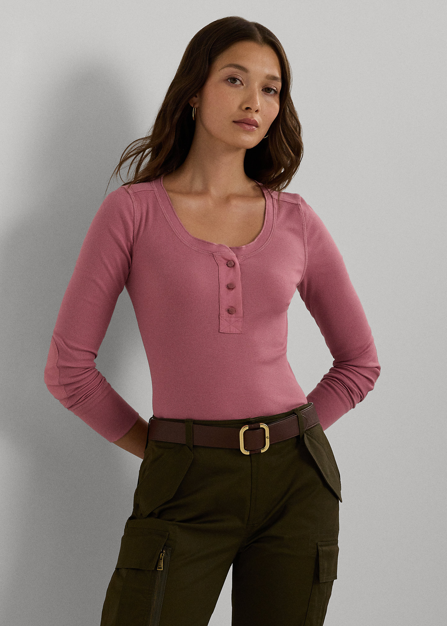 Stretch Cotton Long-Sleeve Henley Tee